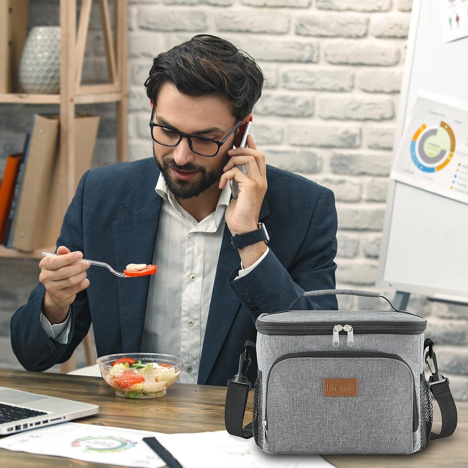image:imageLifewit Reusable Insulated Lunch Bag Portable Cooler Freezable Soft Lunchbox Leakproof with Adjustable Shoulder Strap for Men Women Adult for Work Picnic or Travel 9L 12 Can BlackGray
