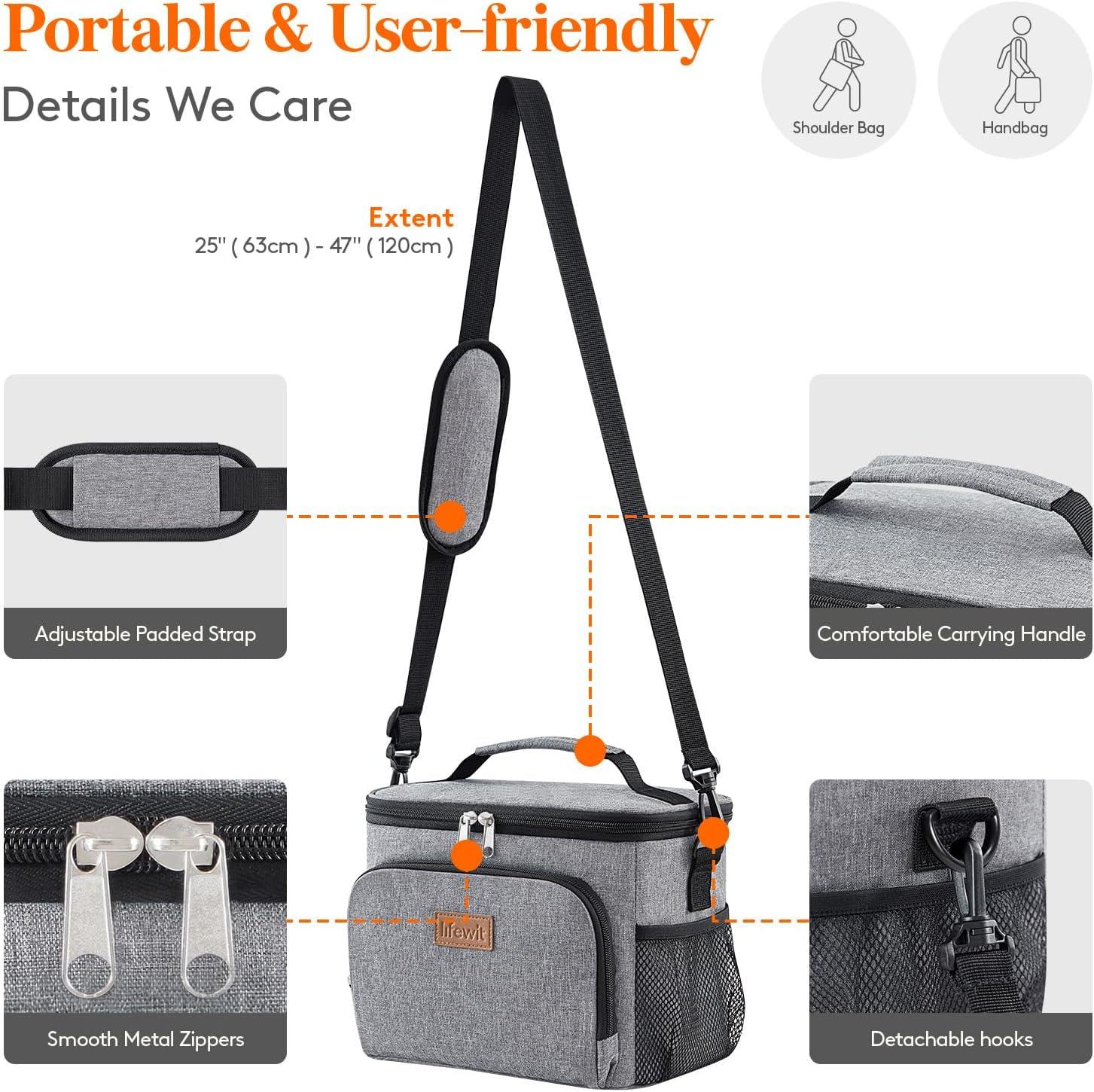 image:imageLifewit Reusable Insulated Lunch Bag Portable Cooler Freezable Soft Lunchbox Leakproof with Adjustable Shoulder Strap for Men Women Adult for Work Picnic or Travel 9L 12 Can BlackGray