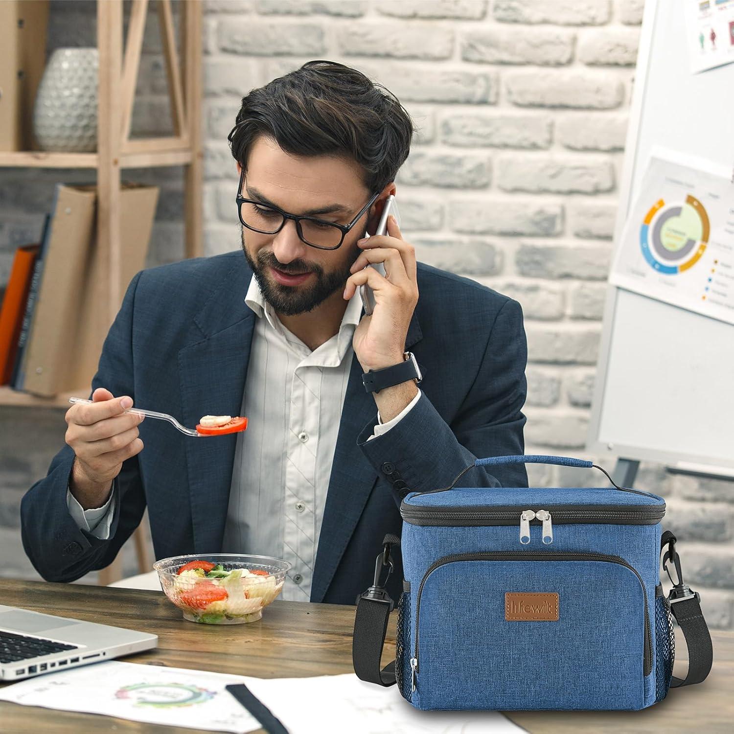 image:imageLifewit Reusable Insulated Lunch Bag Portable Cooler Freezable Soft Lunchbox Leakproof with Adjustable Shoulder Strap for Men Women Adult for Work Picnic or Travel 9L 12 Can BlackDark Blue