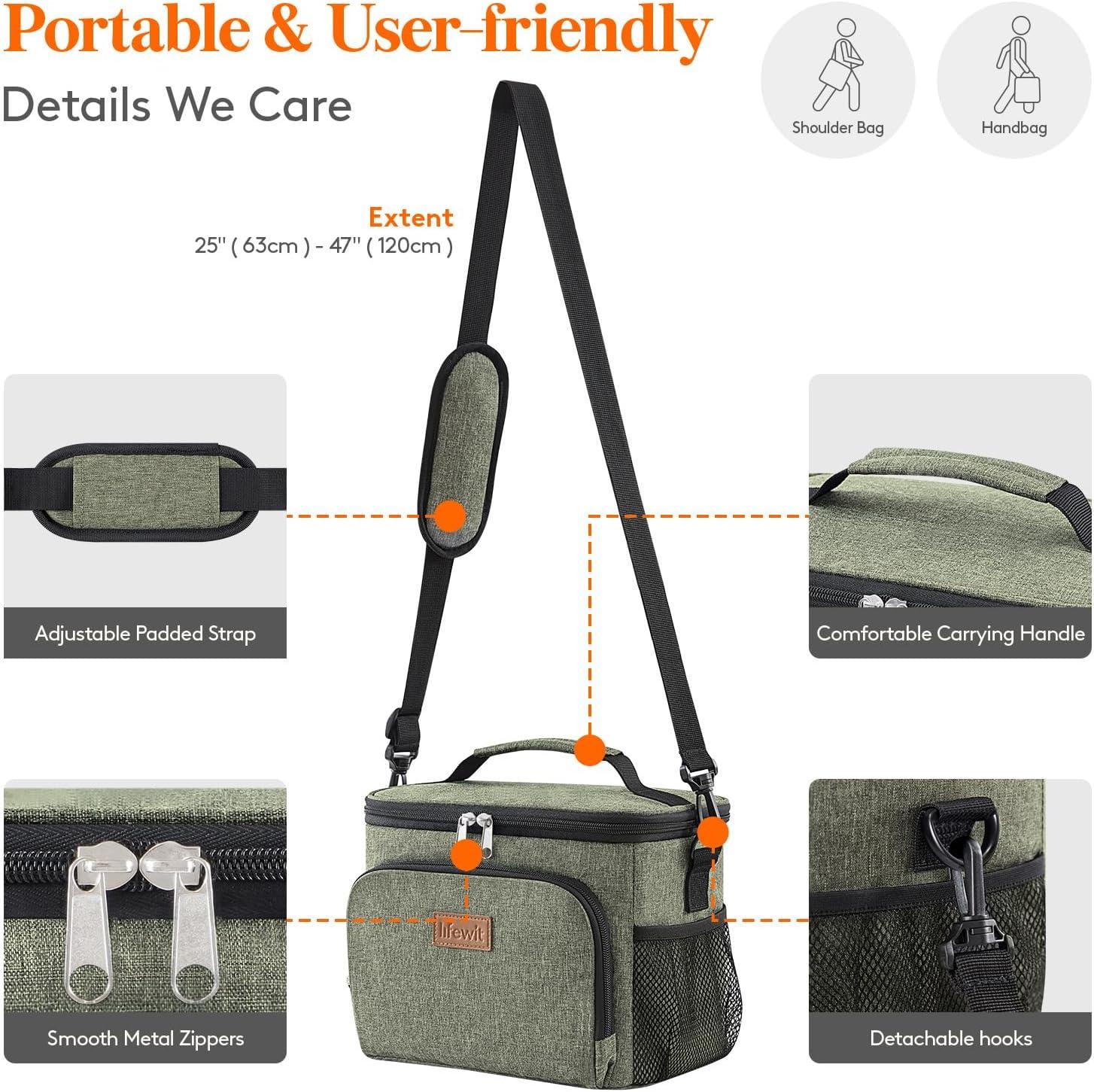 image:imageLifewit Reusable Insulated Lunch Bag Portable Cooler Freezable Soft Lunchbox Leakproof with Adjustable Shoulder Strap for Men Women Adult for Work Picnic or Travel 9L 12 Can BlackDark Green