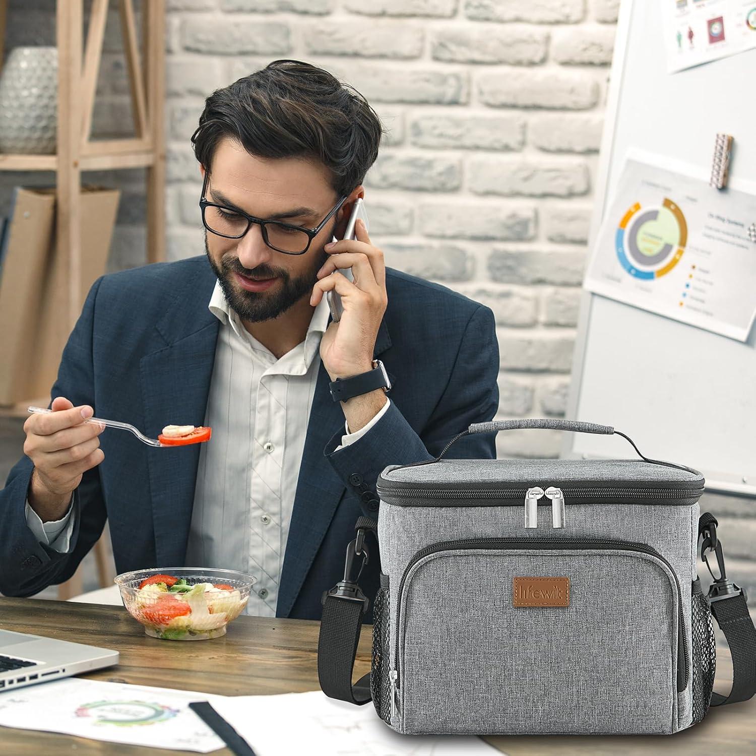 image:imageLifewit Reusable Insulated Lunch Bag Portable Cooler Freezable Soft Lunchbox Leakproof with Adjustable Shoulder Strap for Men Women Adult for Work Picnic or Travel 9L 12 Can BlackGray