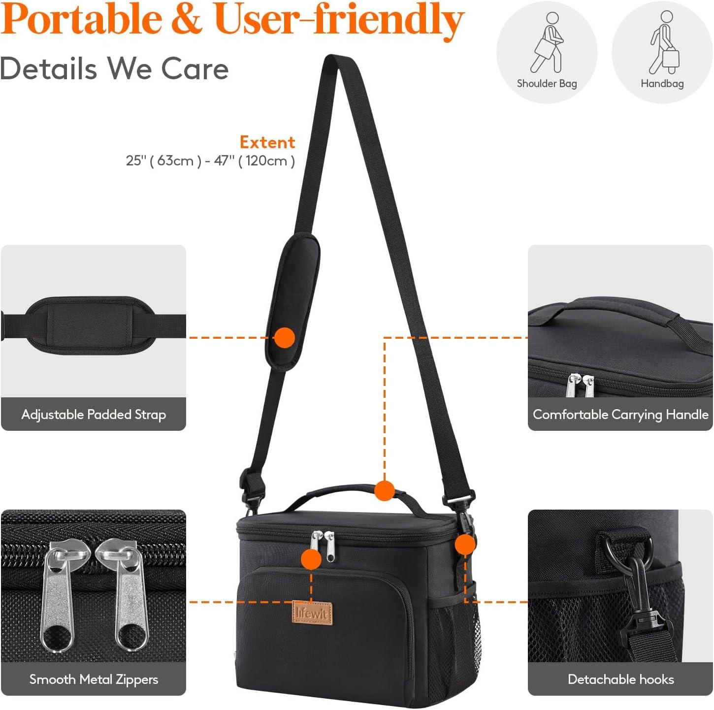 image:imageLifewit Reusable Insulated Lunch Bag Portable Cooler Freezable Soft Lunchbox Leakproof with Adjustable Shoulder Strap for Men Women Adult for Work Picnic or Travel 9L 12 Can BlackBlack
