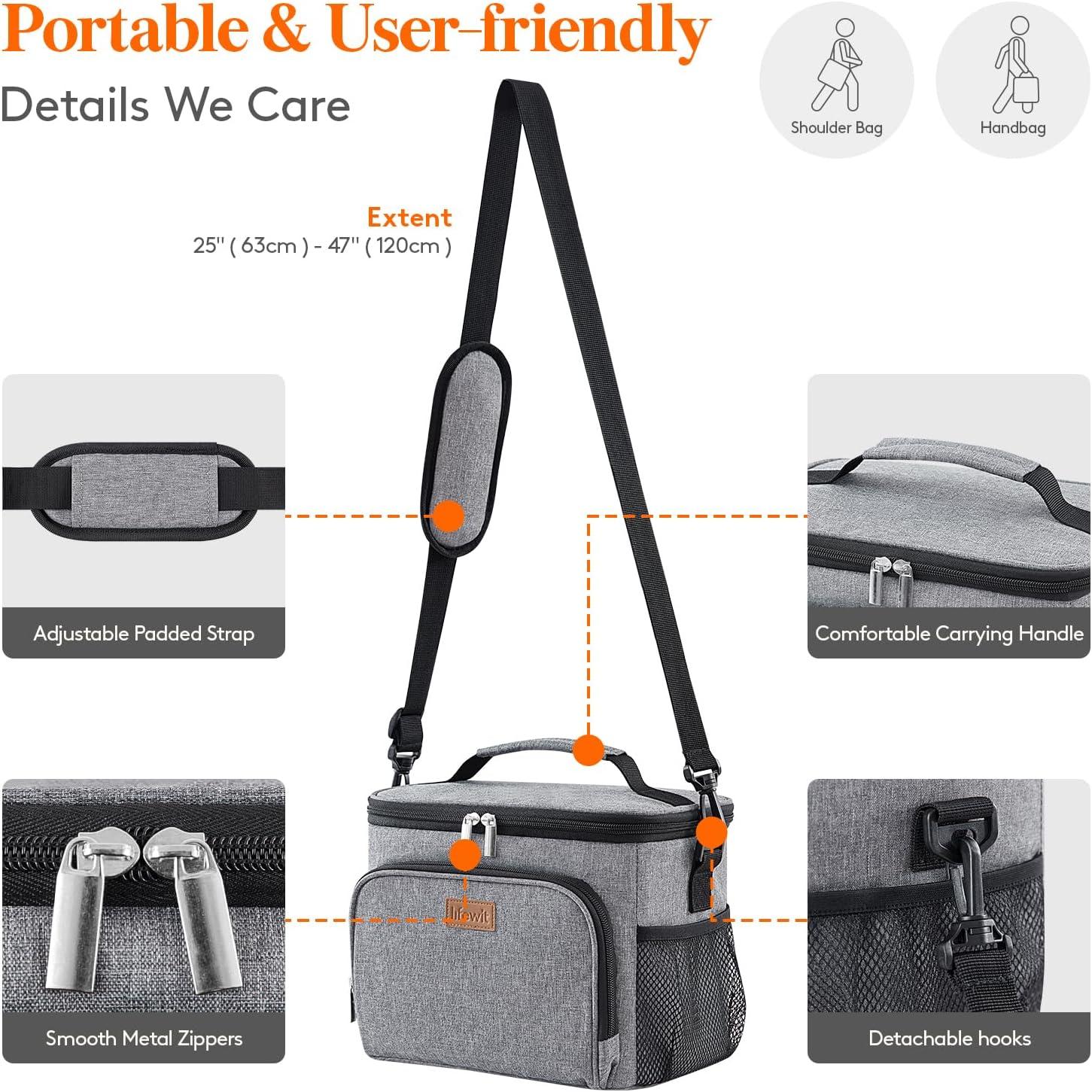 image:imageLifewit Reusable Insulated Lunch Bag Portable Cooler Freezable Soft Lunchbox Leakproof with Adjustable Shoulder Strap for Men Women Adult for Work Picnic or Travel 9L 12 Can BlackGray