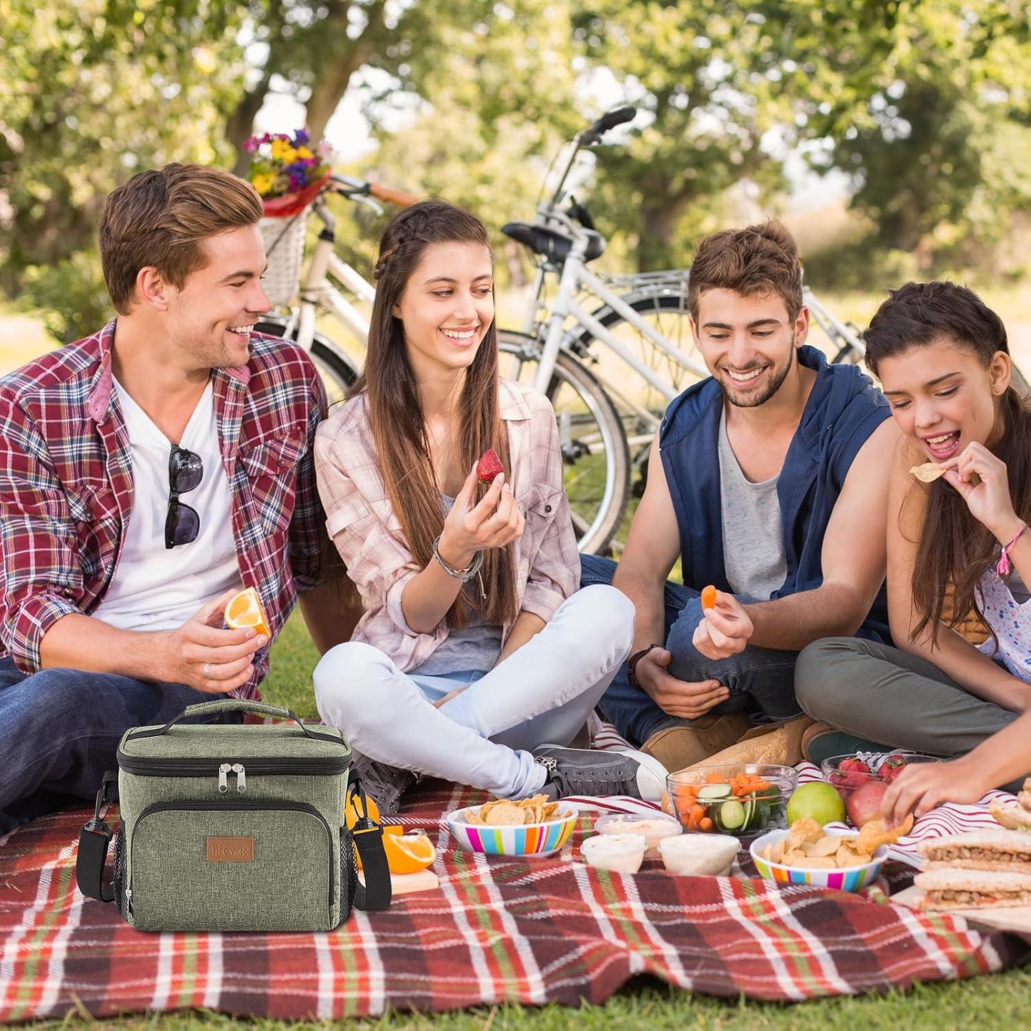 image:imageLifewit Reusable Insulated Lunch Bag Portable Cooler Freezable Soft Lunchbox Leakproof with Adjustable Shoulder Strap for Men Women Adult for Work Picnic or Travel 9L 12 Can BlackDark Green