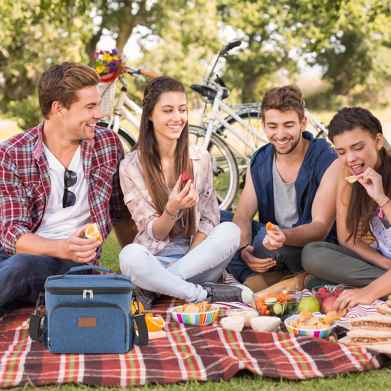 image:imageLifewit Reusable Insulated Lunch Bag Portable Cooler Freezable Soft Lunchbox Leakproof with Adjustable Shoulder Strap for Men Women Adult for Work Picnic or Travel 9L 12 Can BlackDark Blue