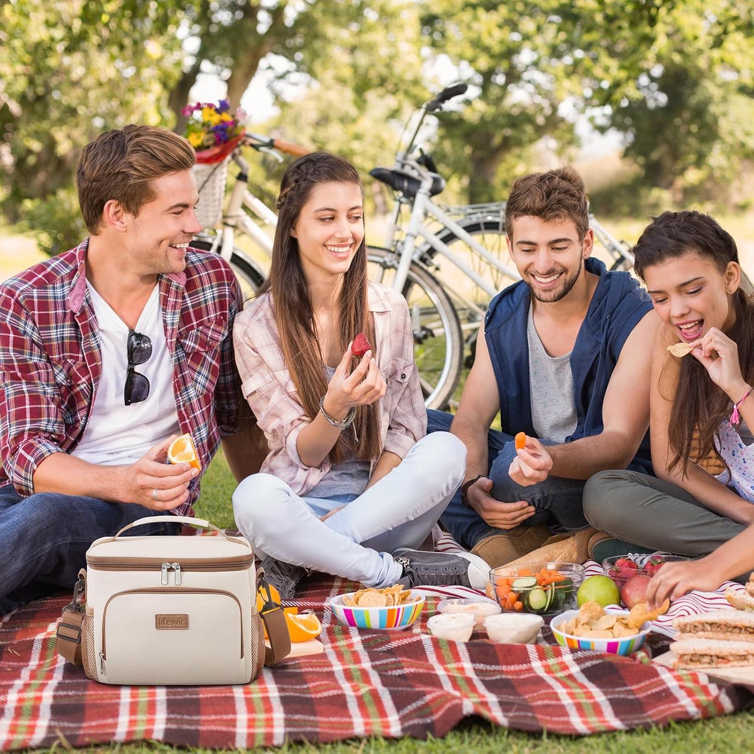 image:imageLifewit Reusable Insulated Lunch Bag Portable Cooler Freezable Soft Lunchbox Leakproof with Adjustable Shoulder Strap for Men Women Adult for Work Picnic or Travel 9L 12 Can BlackCream