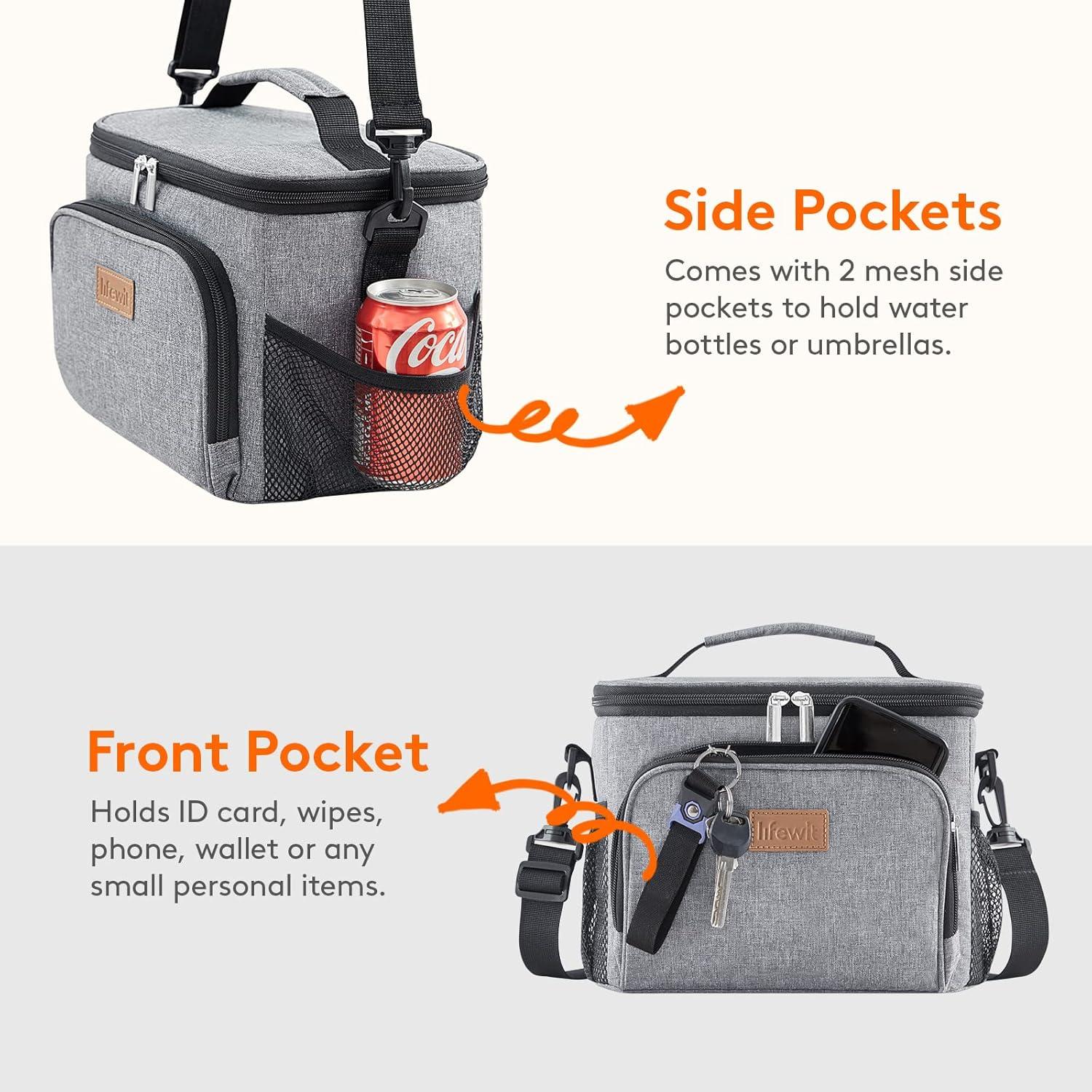 image:imageLifewit Reusable Insulated Lunch Bag Portable Cooler Freezable Soft Lunchbox Leakproof with Adjustable Shoulder Strap for Men Women Adult for Work Picnic or Travel 9L 12 Can BlackGray