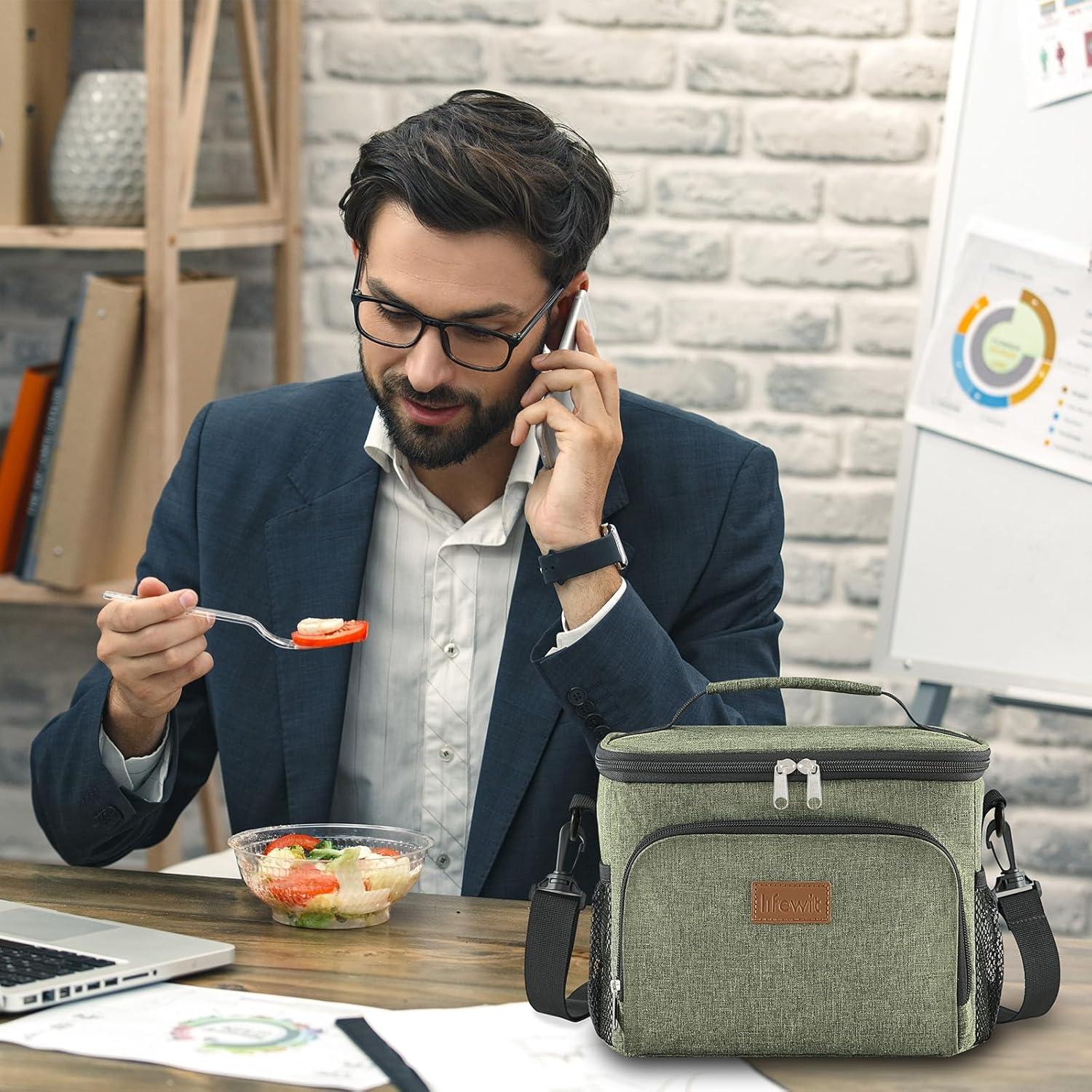 image:imageLifewit Reusable Insulated Lunch Bag Portable Cooler Freezable Soft Lunchbox Leakproof with Adjustable Shoulder Strap for Men Women Adult for Work Picnic or Travel 9L 12 Can BlackDark Green