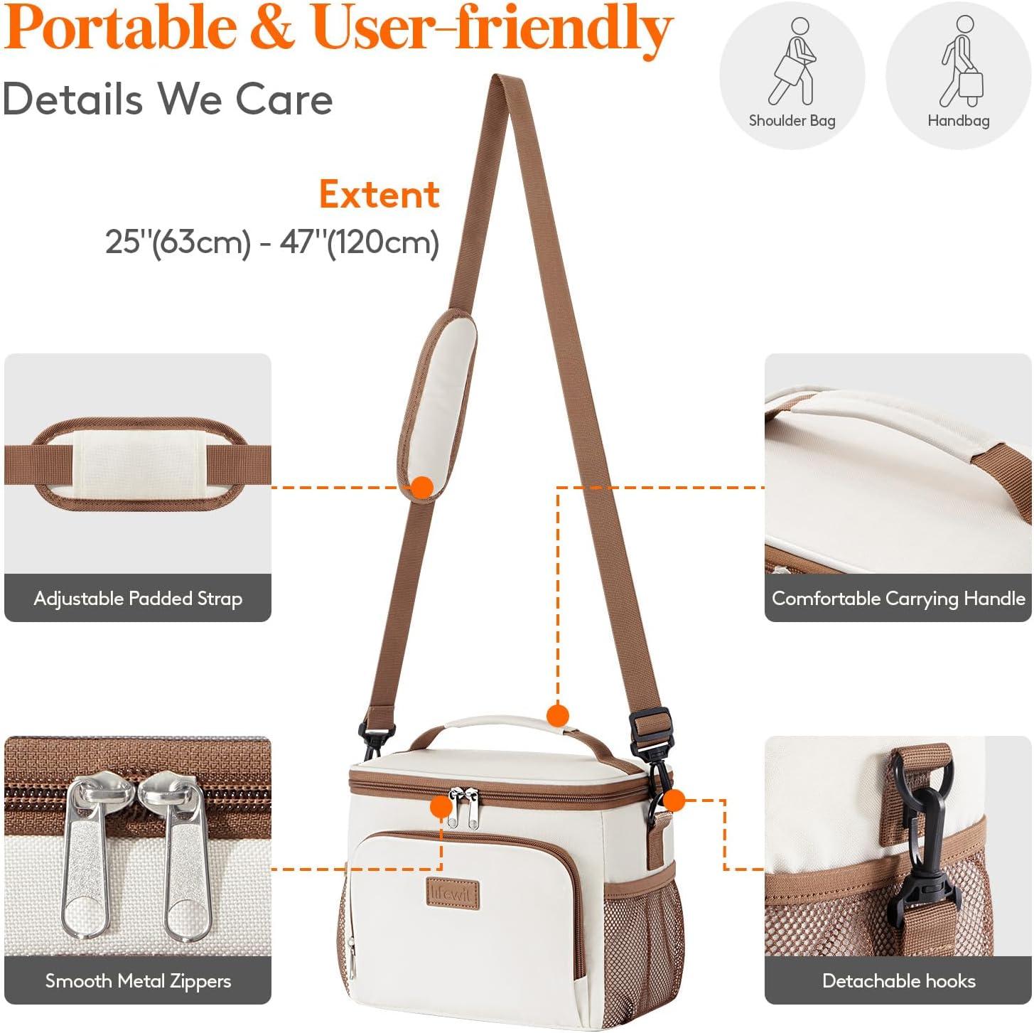 image:imageLifewit Reusable Insulated Lunch Bag Portable Cooler Freezable Soft Lunchbox Leakproof with Adjustable Shoulder Strap for Men Women Adult for Work Picnic or Travel 9L 12 Can BlackCream