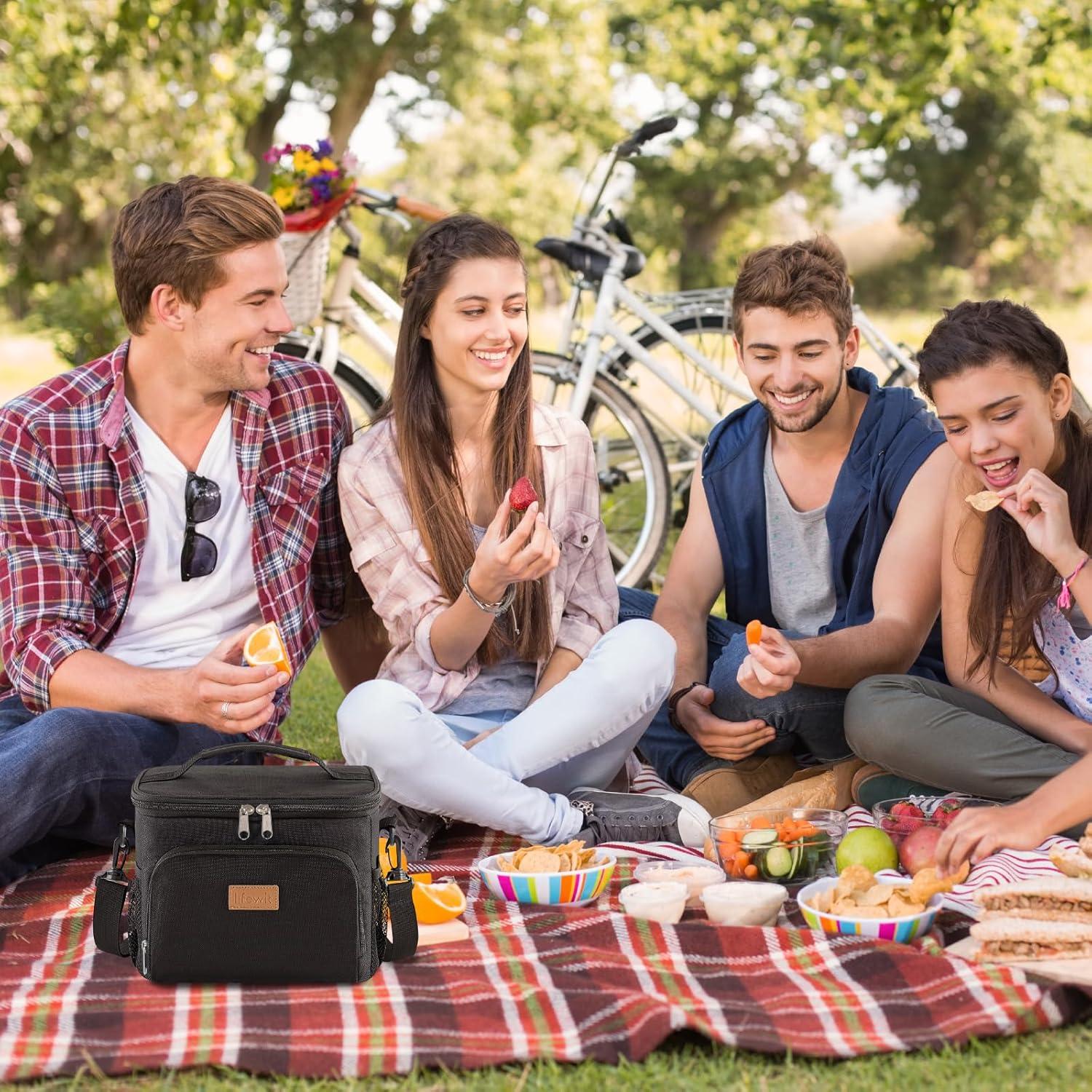 image:imageLifewit Reusable Insulated Lunch Bag Portable Cooler Freezable Soft Lunchbox Leakproof with Adjustable Shoulder Strap for Men Women Adult for Work Picnic or Travel 9L 12 Can BlackBlack