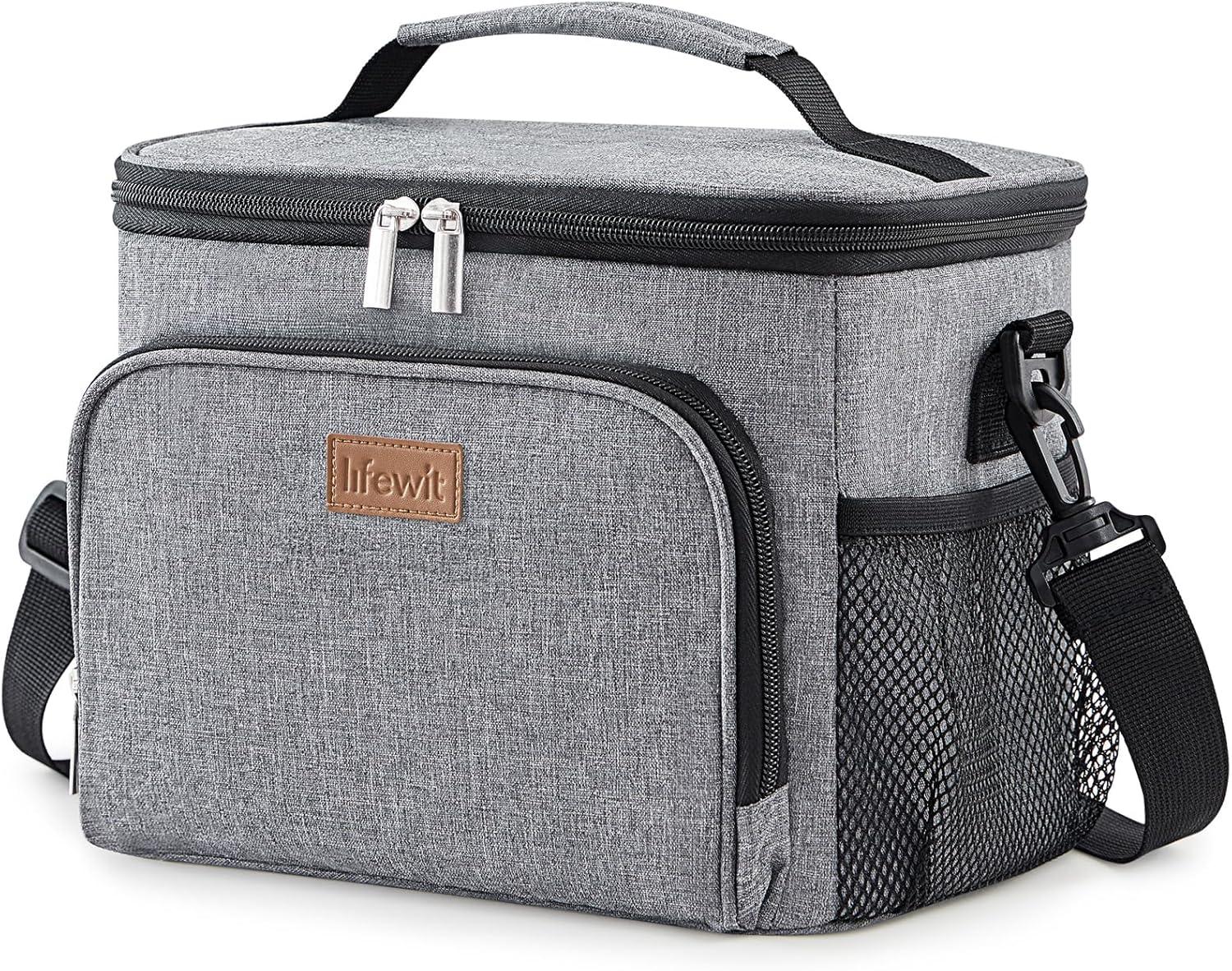image:imageLifewit Reusable Insulated Lunch Bag Portable Cooler Freezable Soft Lunchbox Leakproof with Adjustable Shoulder Strap for Men Women Adult for Work Picnic or Travel 9L 12 Can BlackGray
