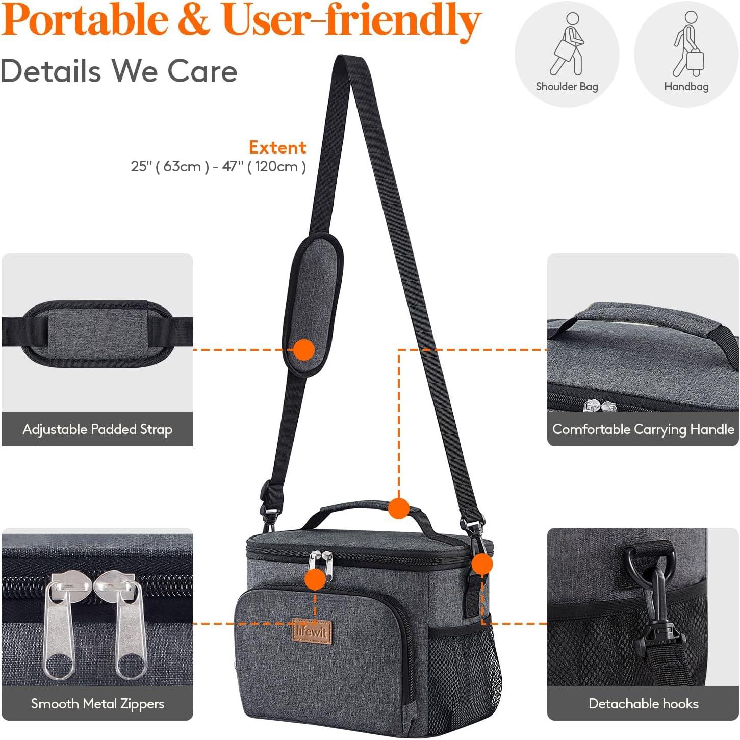 image:imageLifewit Reusable Insulated Lunch Bag Portable Cooler Freezable Soft Lunchbox Leakproof with Adjustable Shoulder Strap for Men Women Adult for Work Picnic or Travel 9L 12 Can BlackDark Gray