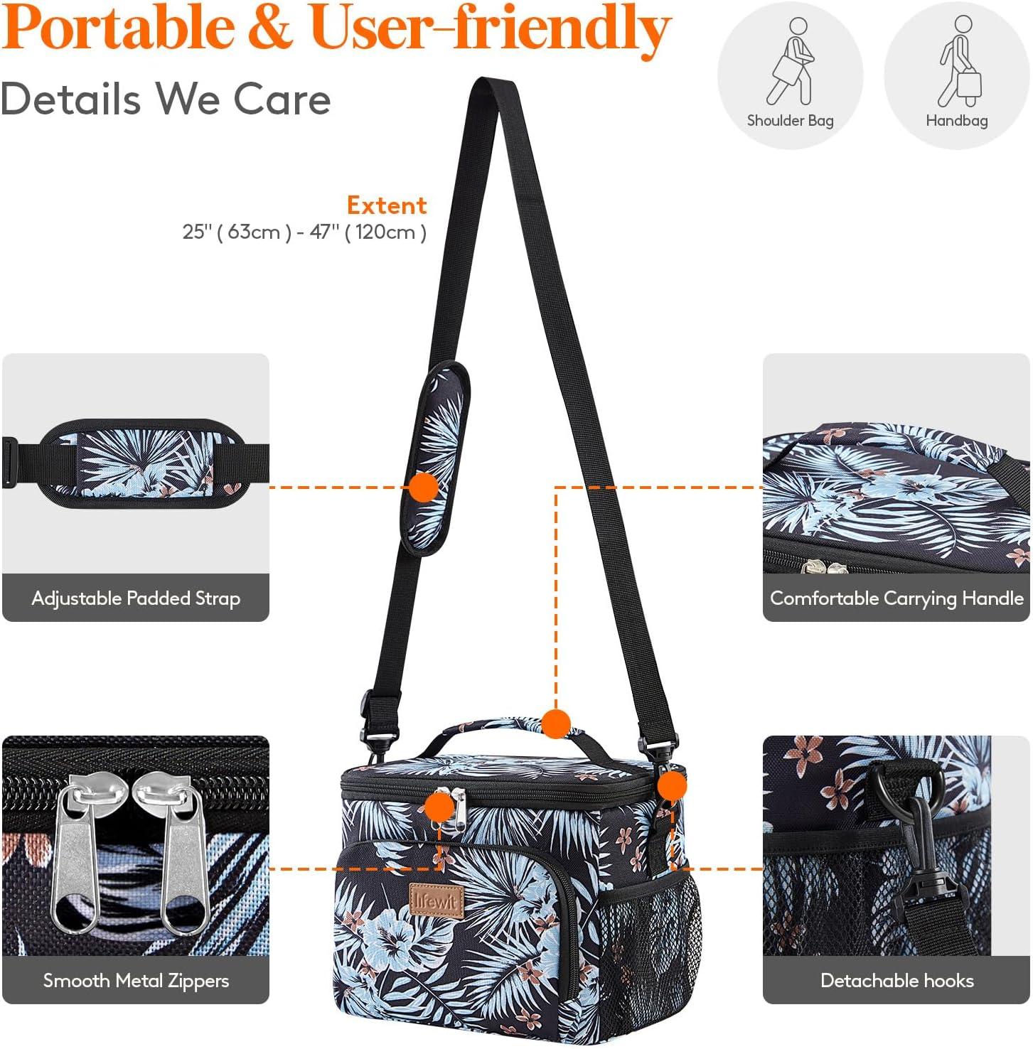 image:imageLifewit Reusable Insulated Lunch Bag Portable Cooler Freezable Soft Lunchbox Leakproof with Adjustable Shoulder Strap for Men Women Adult for Work Picnic or Travel 9L 12 Can BlackFlower