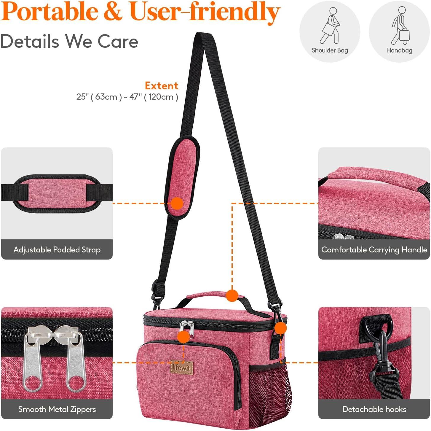 image:imageLifewit Reusable Insulated Lunch Bag Portable Cooler Freezable Soft Lunchbox Leakproof with Adjustable Shoulder Strap for Men Women Adult for Work Picnic or Travel 9L 12 Can BlackPink