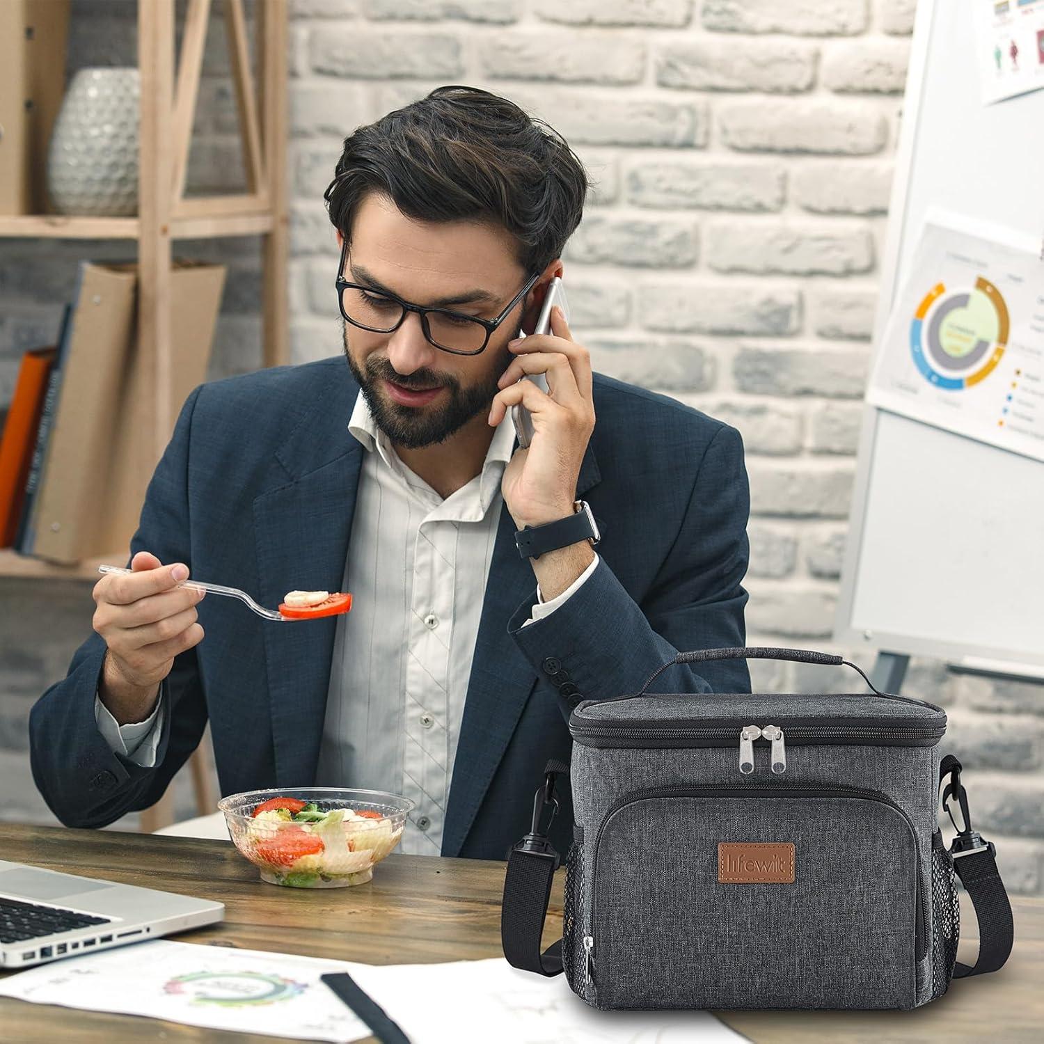 image:imageLifewit Reusable Insulated Lunch Bag Portable Cooler Freezable Soft Lunchbox Leakproof with Adjustable Shoulder Strap for Men Women Adult for Work Picnic or Travel 9L 12 Can BlackDark Gray