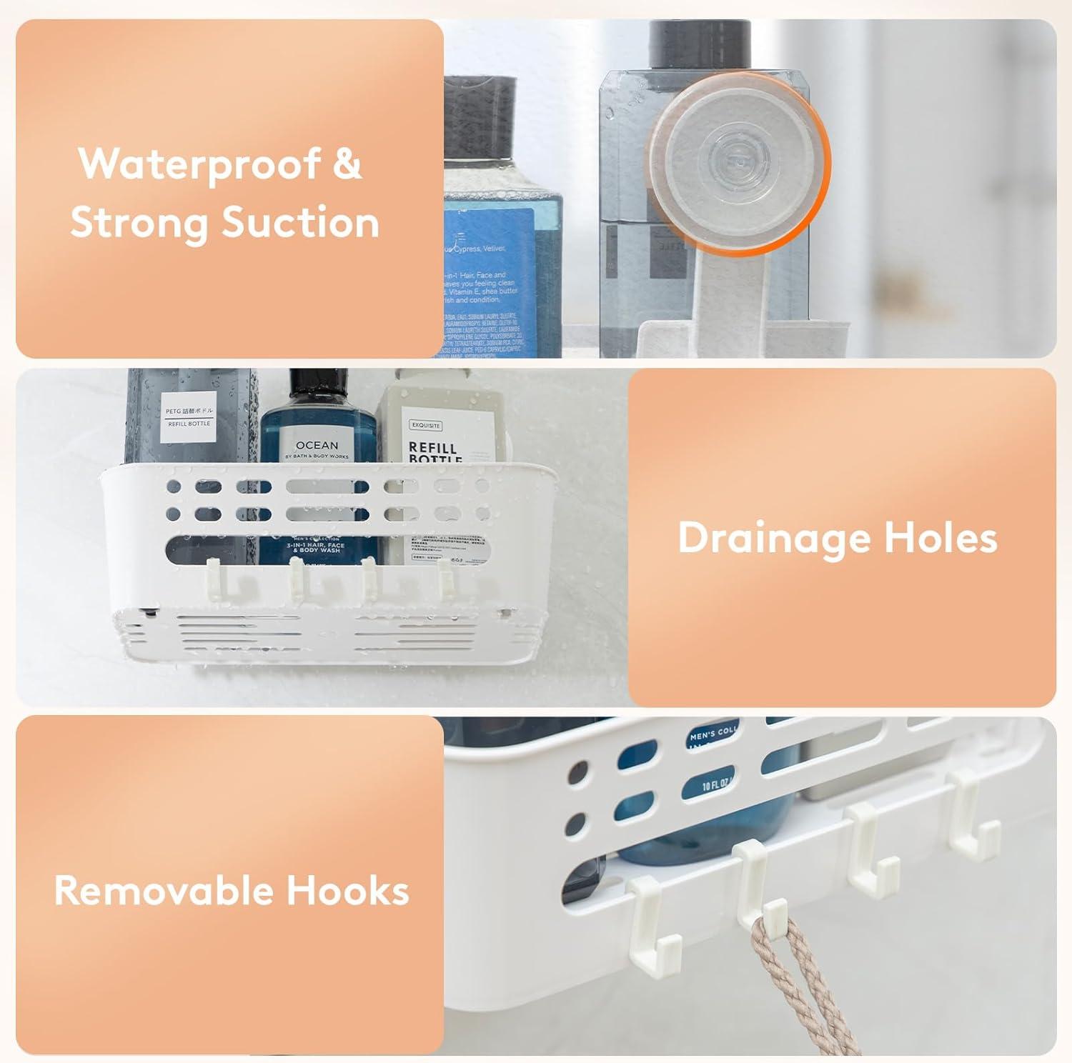 image:imageLifewit Shower Caddy Suction Cup NODrilling Bathroom Organizers and Storage Rack for Inside Shower Plastic Removable Shower Shelves for Shampoo Strong Vacuum Suction 10inch26cm Long 2 Pack2