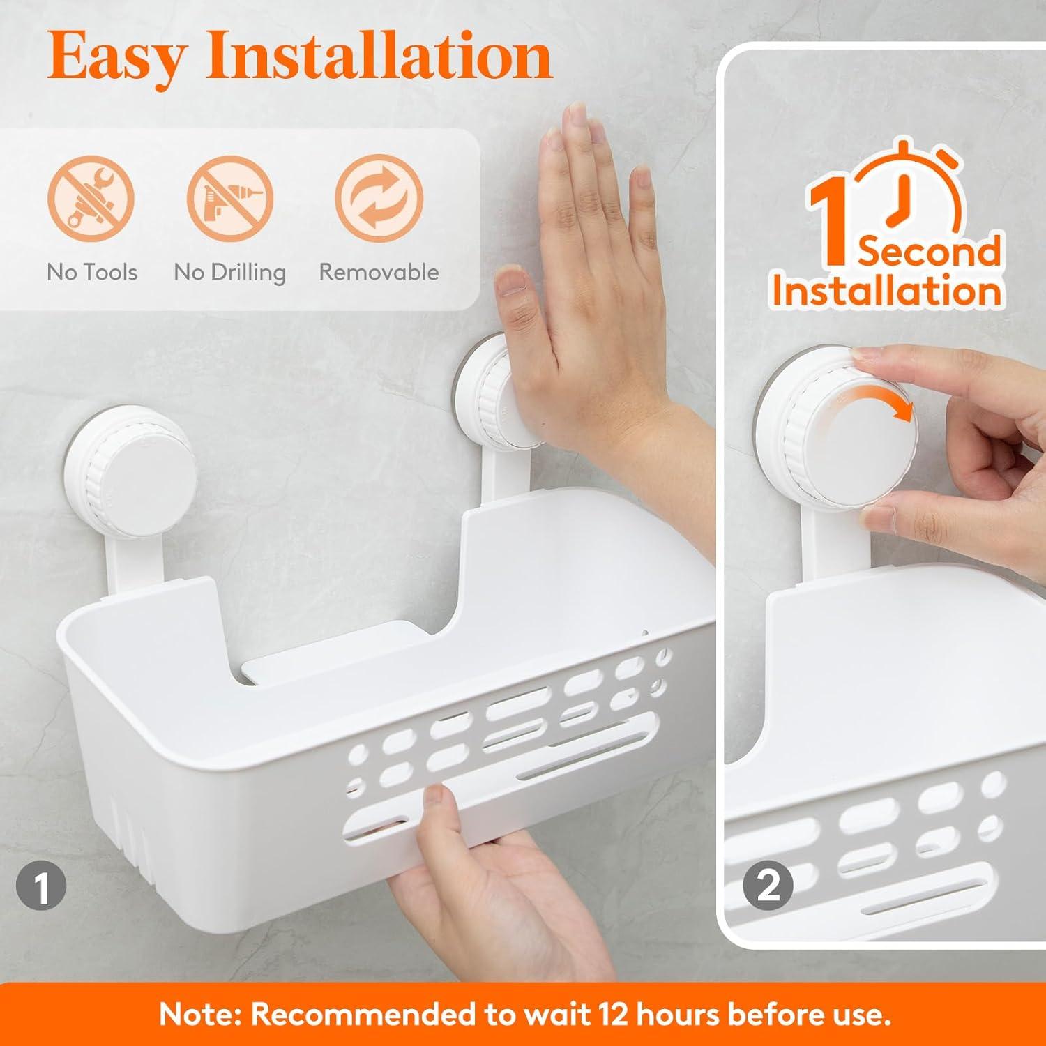 image:imageLifewit Shower Caddy Suction Cup NODrilling Bathroom Organizers and Storage Rack for Inside Shower Plastic Removable Shower Shelves for Shampoo Strong Vacuum Suction 10inch26cm Long 2 Pack2