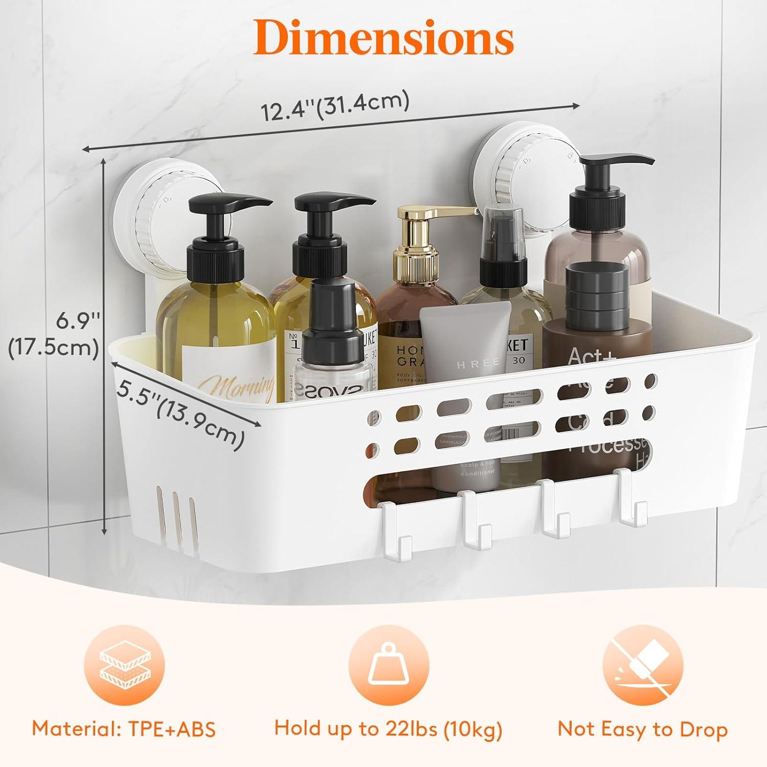 image:imageLifewit Shower Caddy Suction Cup NODrilling Bathroom Organizers and Storage Rack for Inside Shower Plastic Removable Shower Shelves for Shampoo Strong Vacuum Suction 10inch26cm Long 2 Pack2