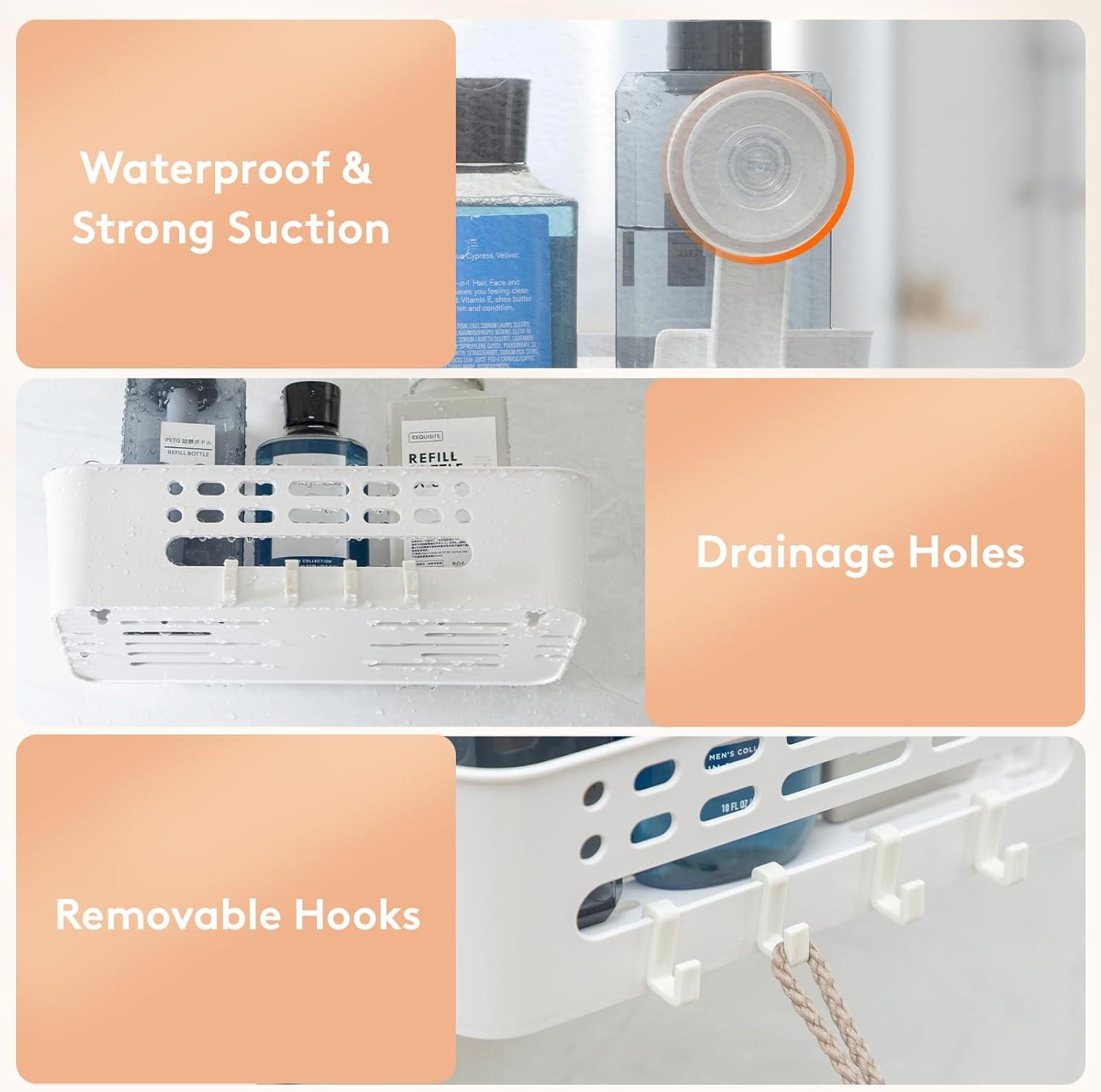 image:imageLifewit Shower Caddy Suction Cup NODrilling Bathroom Organizers and Storage Rack for Inside Shower Plastic Removable Shower Shelves for Shampoo Strong Vacuum Suction 10inch26cm Long 2 Pack2