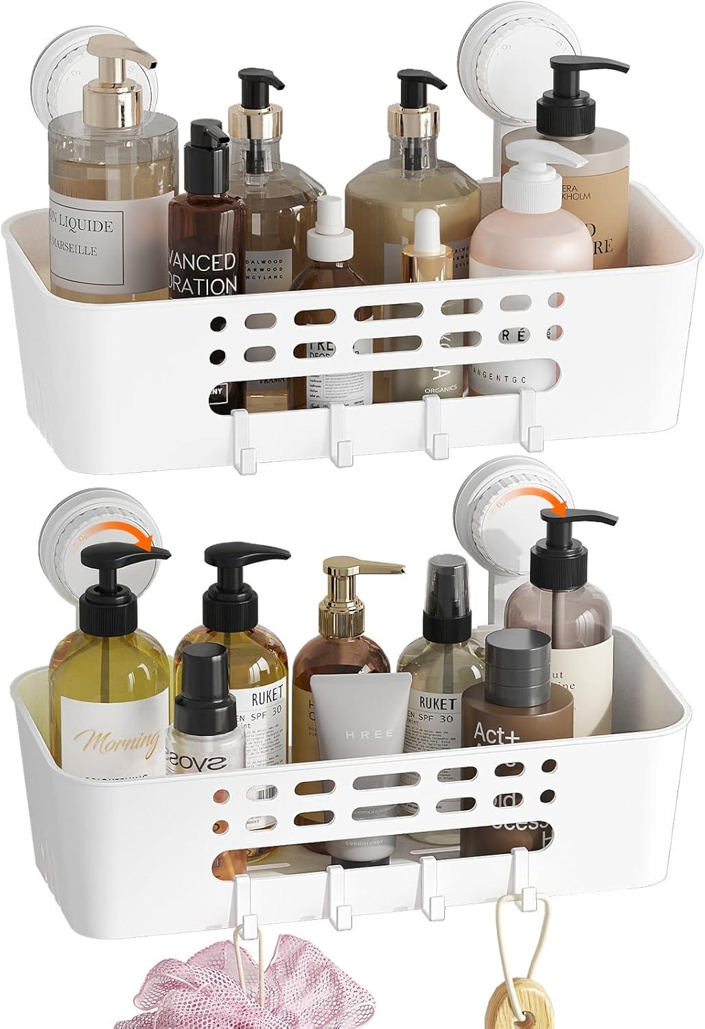 image:imageLifewit Shower Caddy Suction Cup NODrilling Bathroom Organizers and Storage Rack for Inside Shower Plastic Removable Shower Shelves for Shampoo Strong Vacuum Suction 10inch26cm Long 2 Pack2