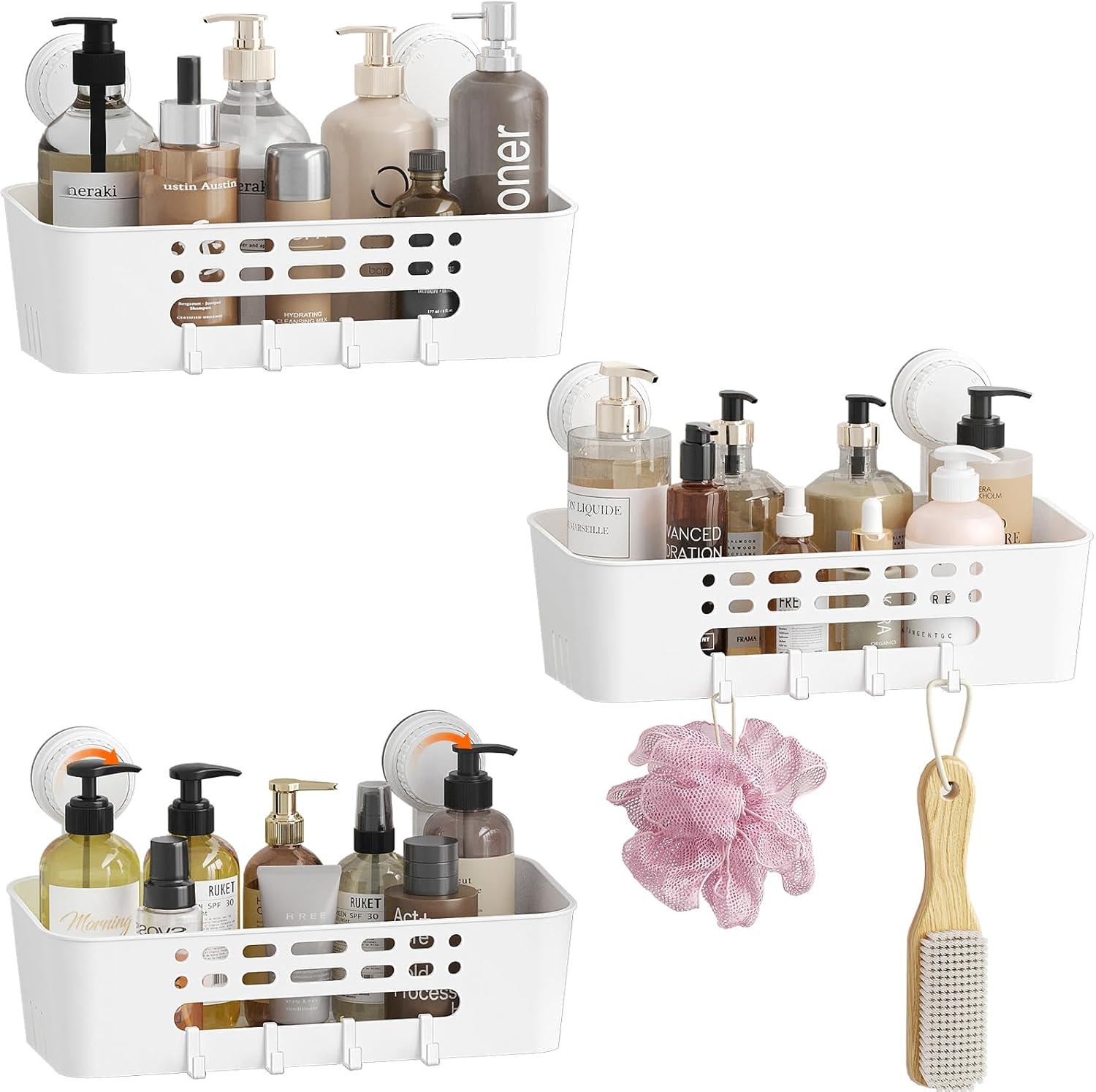 image:imageLifewit Shower Caddy Suction Cup NODrilling Bathroom Organizers and Storage Rack for Inside Shower Plastic Removable Shower Shelves for Shampoo Strong Vacuum Suction 10inch26cm Long 2 Pack3