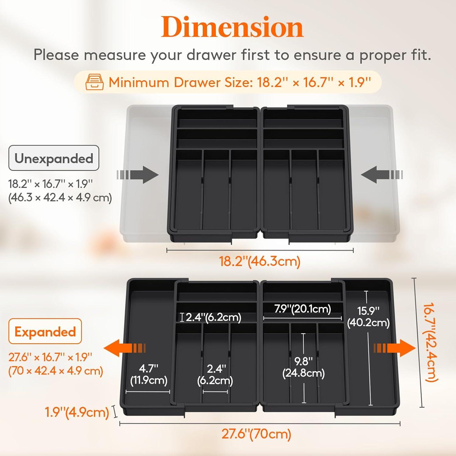 image:imageLifewit Silverware Drawer Organizer Expandable BPA Free Plastic Utensil Tray for Kitchen Adjustable Flatware Cutlery Holder for Spoons Forks Knives 21336 x 169 BlackBlack