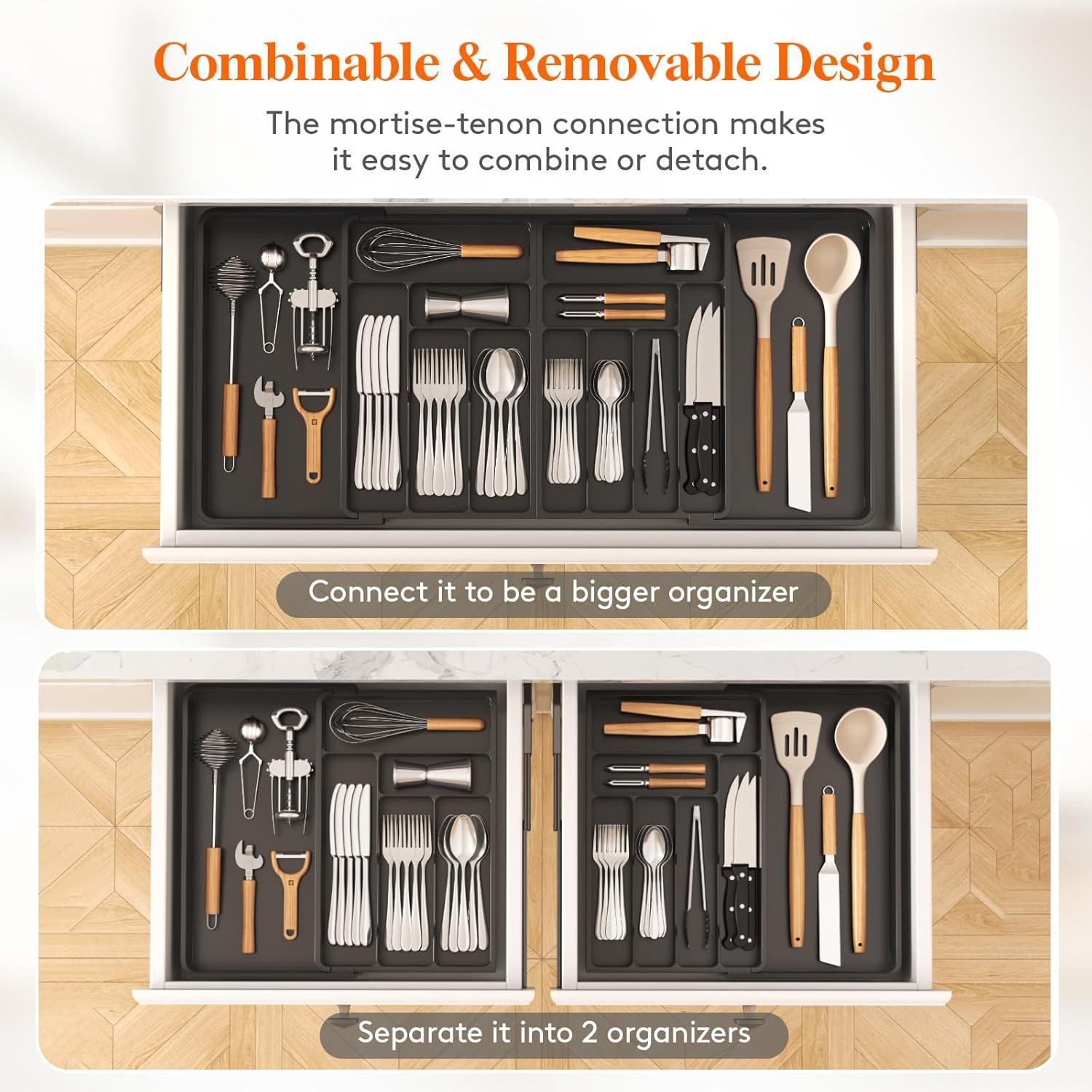 image:imageLifewit Silverware Drawer Organizer Expandable BPA Free Plastic Utensil Tray for Kitchen Adjustable Flatware Cutlery Holder for Spoons Forks Knives 21336 x 169 BlackBlack
