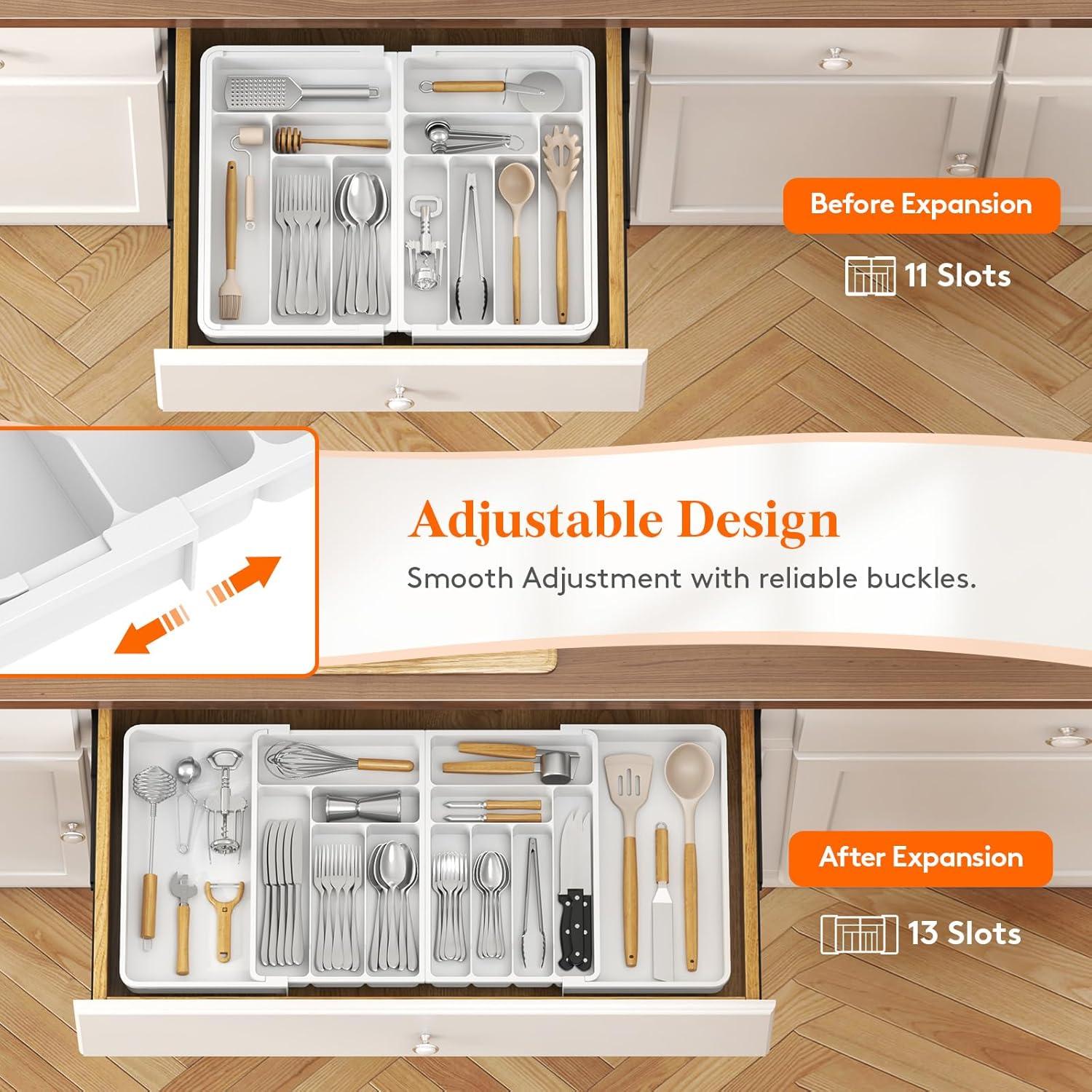 image:imageLifewit Silverware Drawer Organizer Expandable BPA Free Plastic Utensil Tray for Kitchen Adjustable Flatware Cutlery Holder for Spoons Forks Knives 21336 x 169 BlackWhite