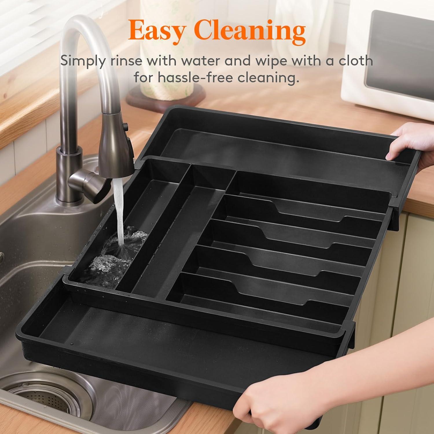 image:imageLifewit Silverware Drawer Organizer Expandable BPA Free Plastic Utensil Tray for Kitchen Adjustable Flatware Cutlery Holder for Spoons Forks Knives 21336 x 169 BlackBlack