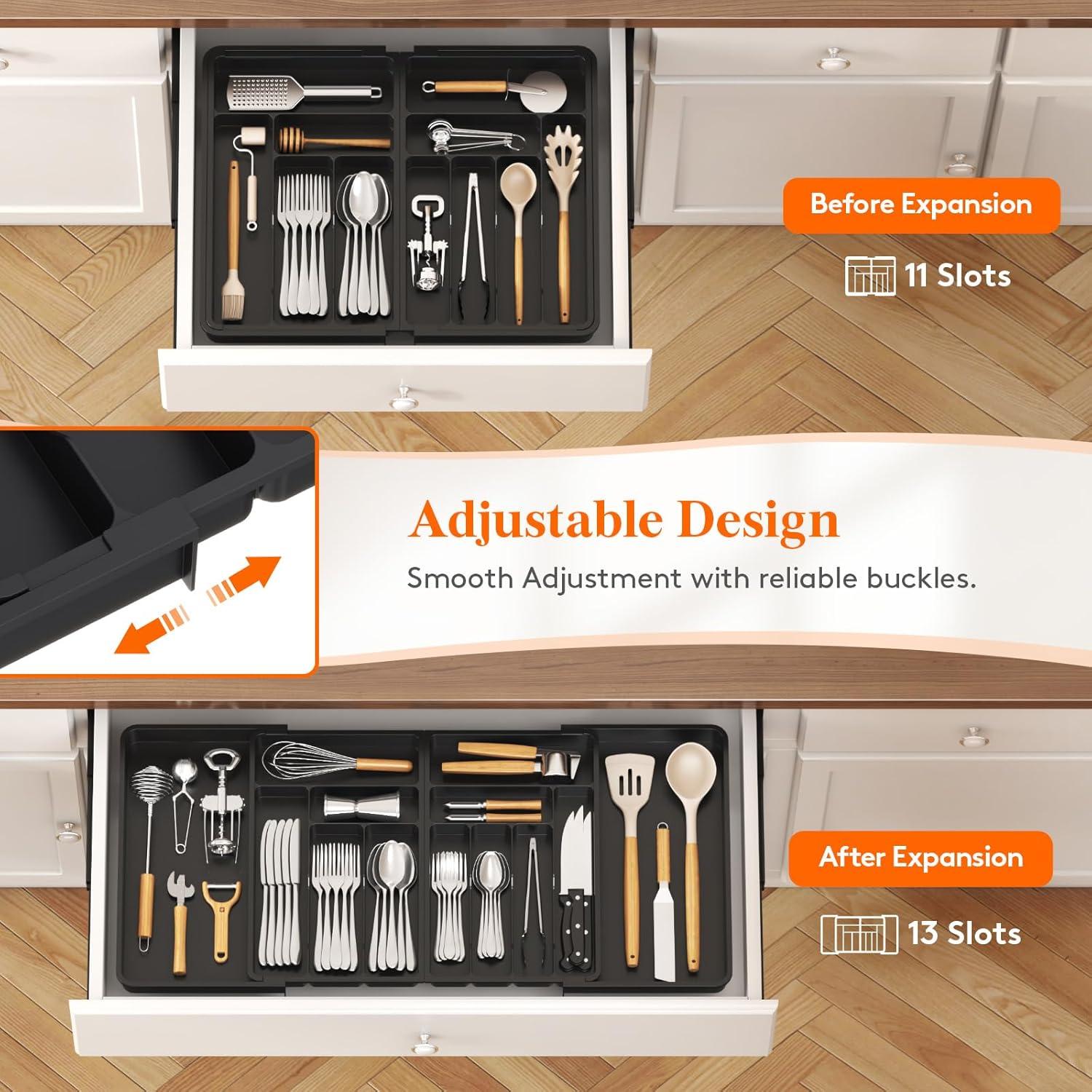 image:imageLifewit Silverware Drawer Organizer Expandable BPA Free Plastic Utensil Tray for Kitchen Adjustable Flatware Cutlery Holder for Spoons Forks Knives 21336 x 169 BlackBlack