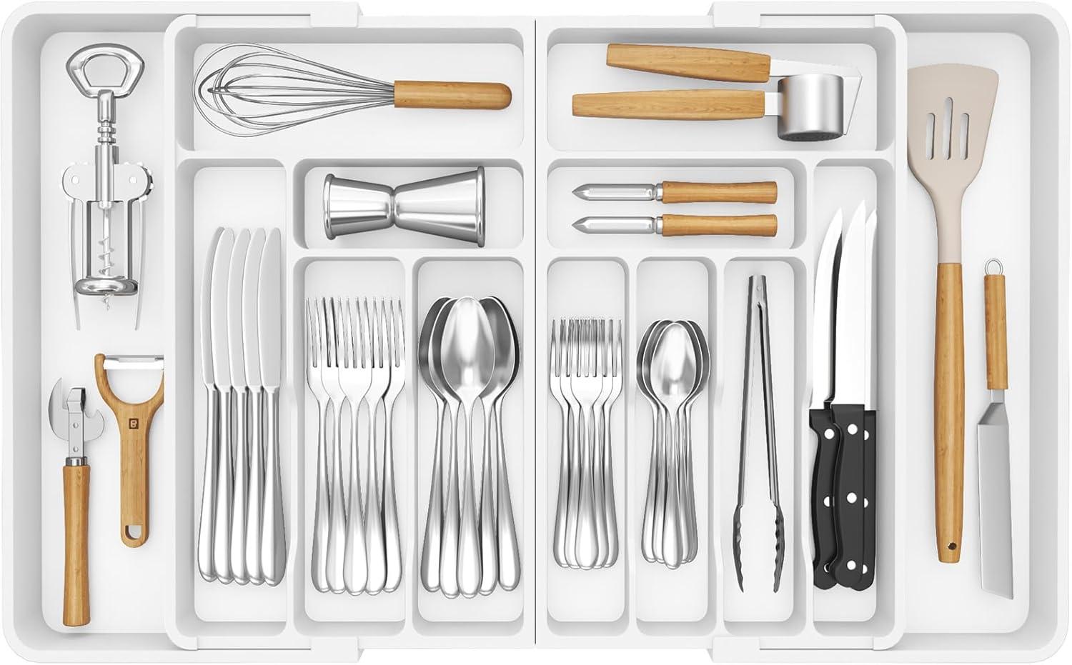 image:imageLifewit Silverware Drawer Organizer Expandable BPA Free Plastic Utensil Tray for Kitchen Adjustable Flatware Cutlery Holder for Spoons Forks Knives 21336 x 169 BlackWhite