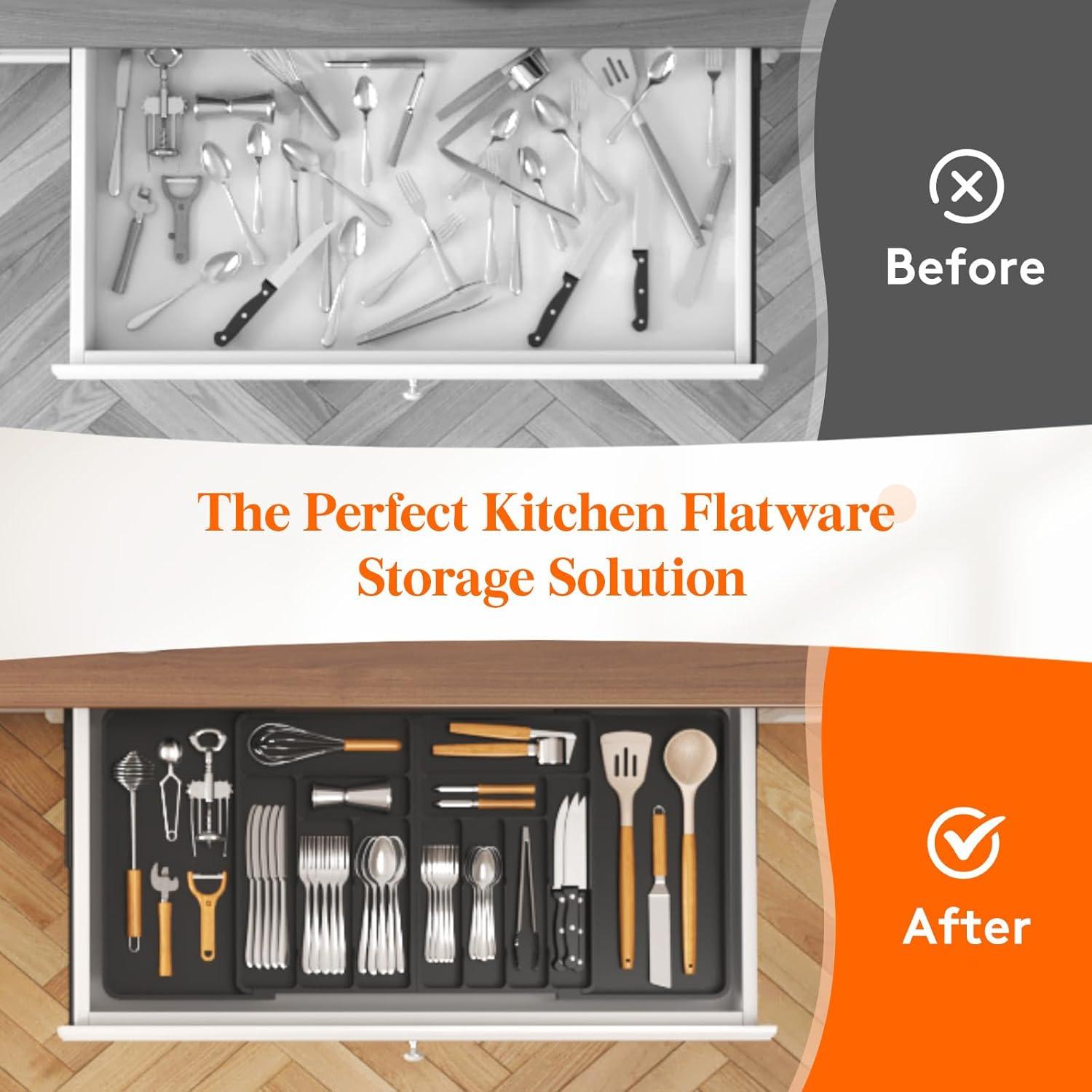 image:imageLifewit Silverware Drawer Organizer Expandable BPA Free Plastic Utensil Tray for Kitchen Adjustable Flatware Cutlery Holder for Spoons Forks Knives 21336 x 169 BlackBlack