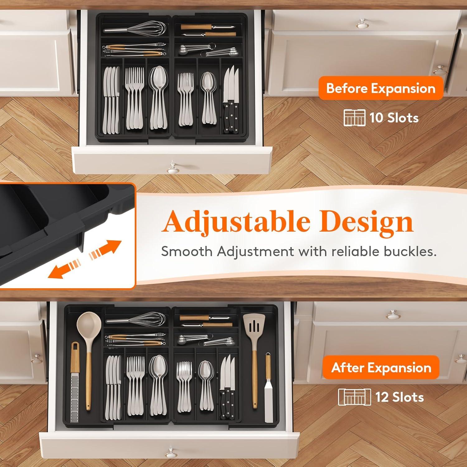 image:imageLifewit Silverware Drawer Organizer Expandable BPA Free Plastic Utensil Tray for Kitchen Adjustable Flatware Cutlery Holder for Spoons Forks Knives 21336 x 169 BlackBlack