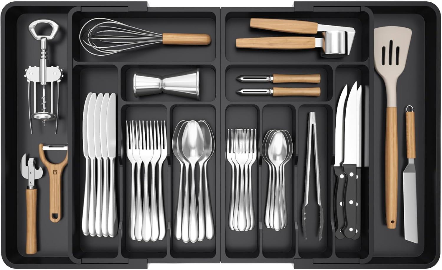 image:imageLifewit Silverware Drawer Organizer Expandable BPA Free Plastic Utensil Tray for Kitchen Adjustable Flatware Cutlery Holder for Spoons Forks Knives 21336 x 169 BlackBlack