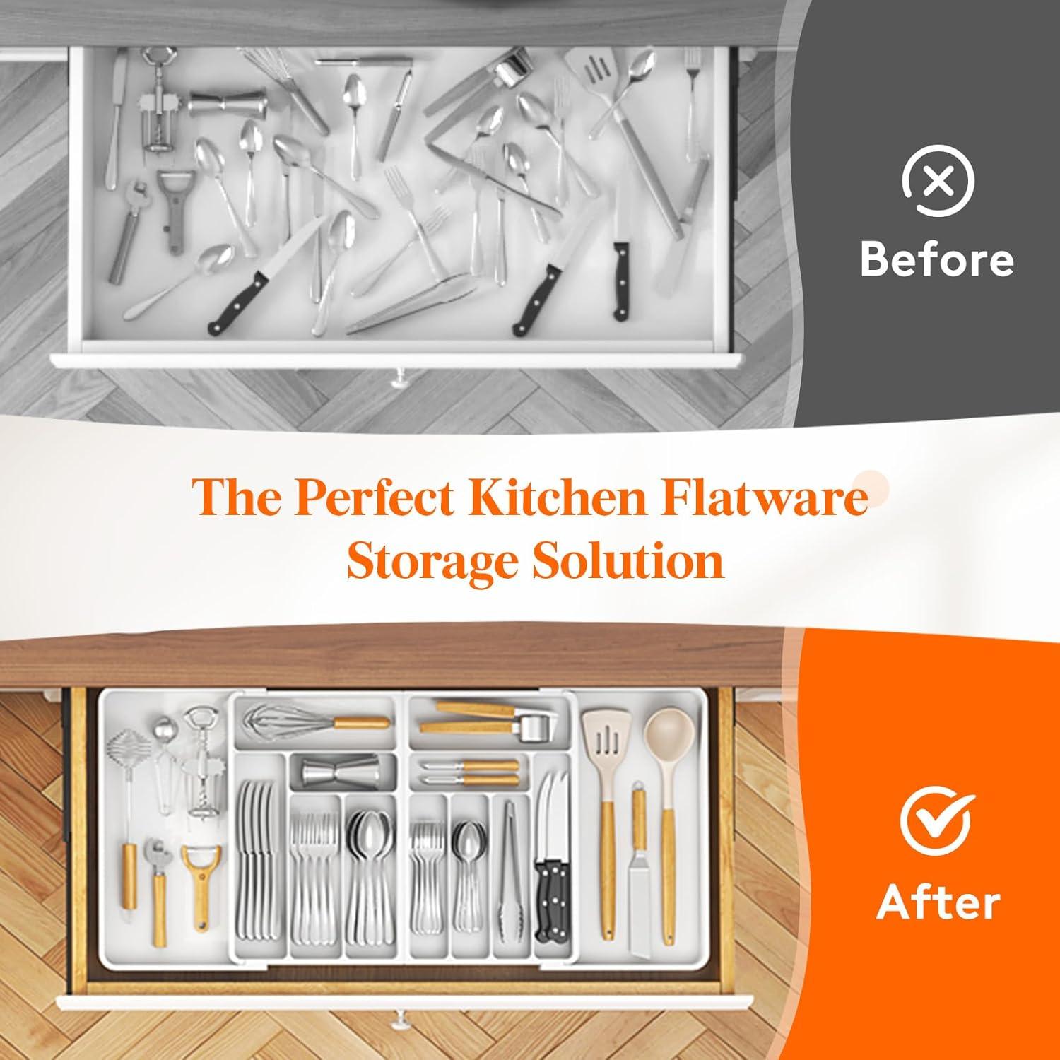 image:imageLifewit Silverware Drawer Organizer Expandable BPA Free Plastic Utensil Tray for Kitchen Adjustable Flatware Cutlery Holder for Spoons Forks Knives 21336 x 169 BlackWhite