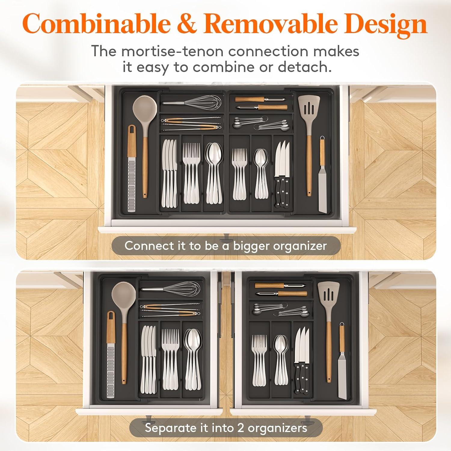 image:imageLifewit Silverware Drawer Organizer Expandable BPA Free Plastic Utensil Tray for Kitchen Adjustable Flatware Cutlery Holder for Spoons Forks Knives 21336 x 169 BlackBlack