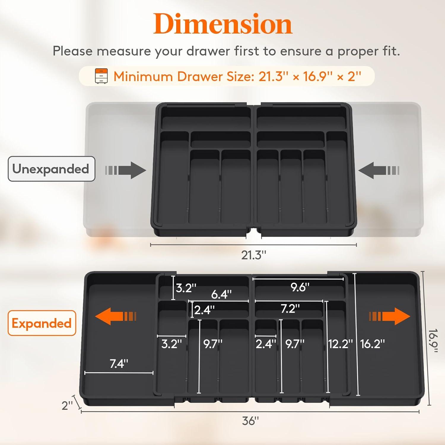 image:imageLifewit Silverware Drawer Organizer Expandable BPA Free Plastic Utensil Tray for Kitchen Adjustable Flatware Cutlery Holder for Spoons Forks Knives 21336 x 169 BlackBlack