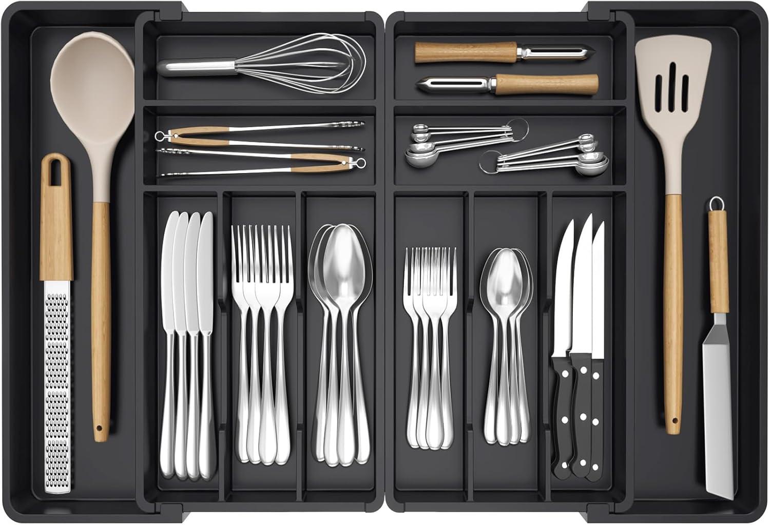 image:imageLifewit Silverware Drawer Organizer Expandable BPA Free Plastic Utensil Tray for Kitchen Adjustable Flatware Cutlery Holder for Spoons Forks Knives 21336 x 169 BlackBlack