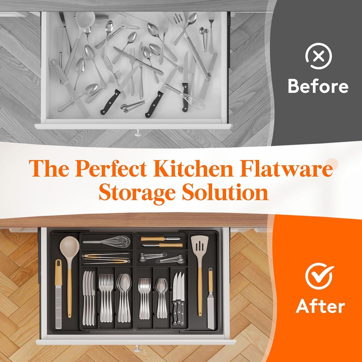 image:imageLifewit Silverware Drawer Organizer Expandable BPA Free Plastic Utensil Tray for Kitchen Adjustable Flatware Cutlery Holder for Spoons Forks Knives 21336 x 169 BlackBlack