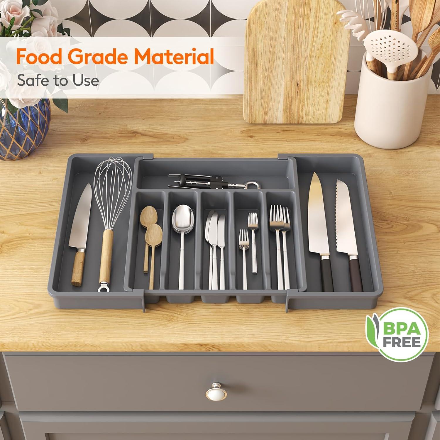 image:imageLifewit Silverware Drawer Organizer Expandable Utensil Tray for Kitchen BPA Free Flatware and Cutlery Holder Adjustable Plastic Storage for Spoons Forks Knives 1322 x 15 BlackDark Gray