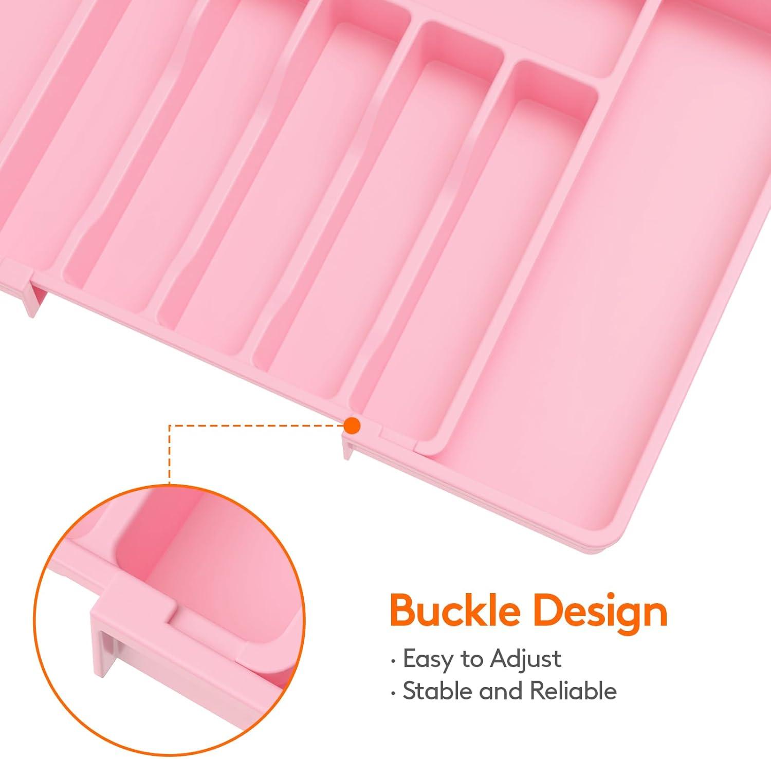 image:imageLifewit Silverware Drawer Organizer Expandable Utensil Tray for Kitchen BPA Free Flatware and Cutlery Holder Adjustable Plastic Storage for Spoons Forks Knives 1322 x 15 BlackPink