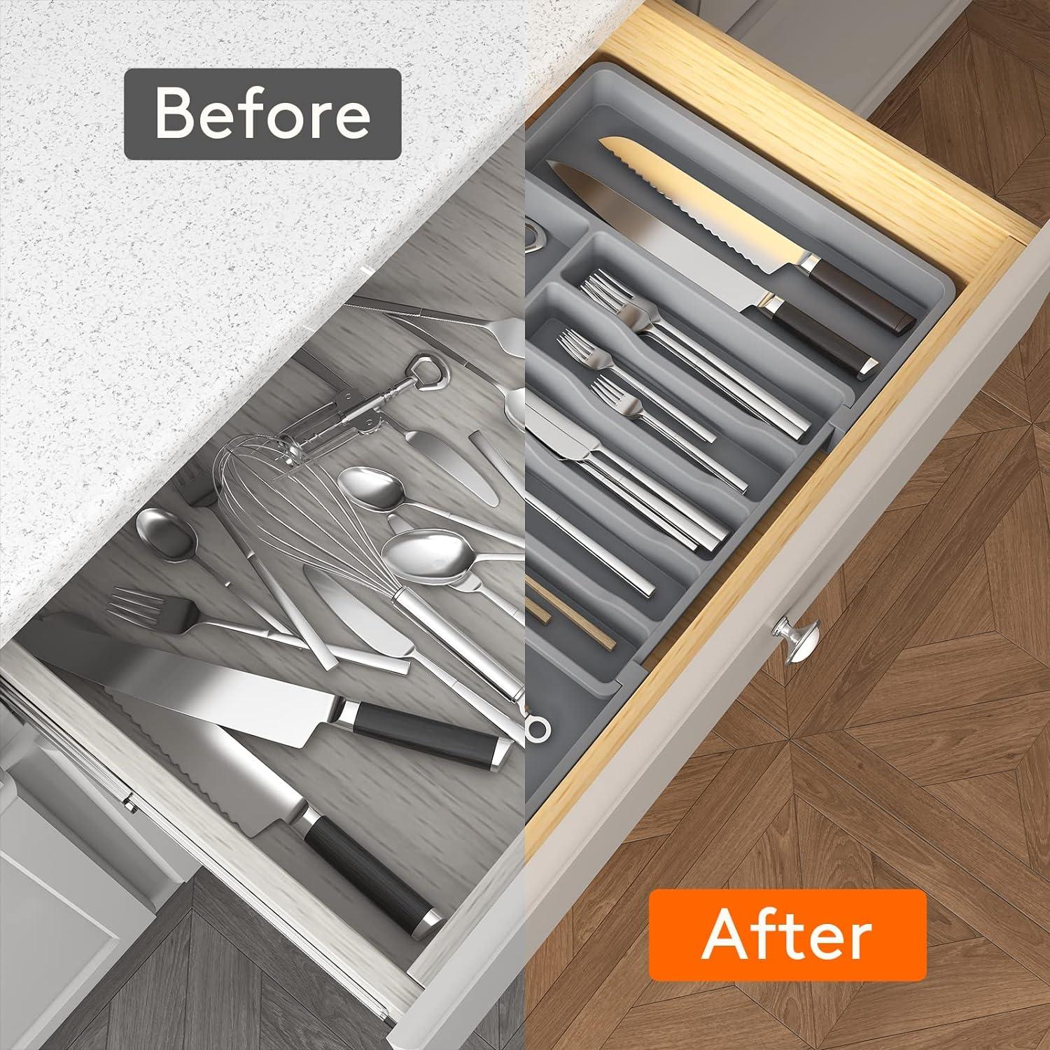 image:imageLifewit Silverware Drawer Organizer Expandable Utensil Tray for Kitchen BPA Free Flatware and Cutlery Holder Adjustable Plastic Storage for Spoons Forks Knives 1322 x 15 BlackGray