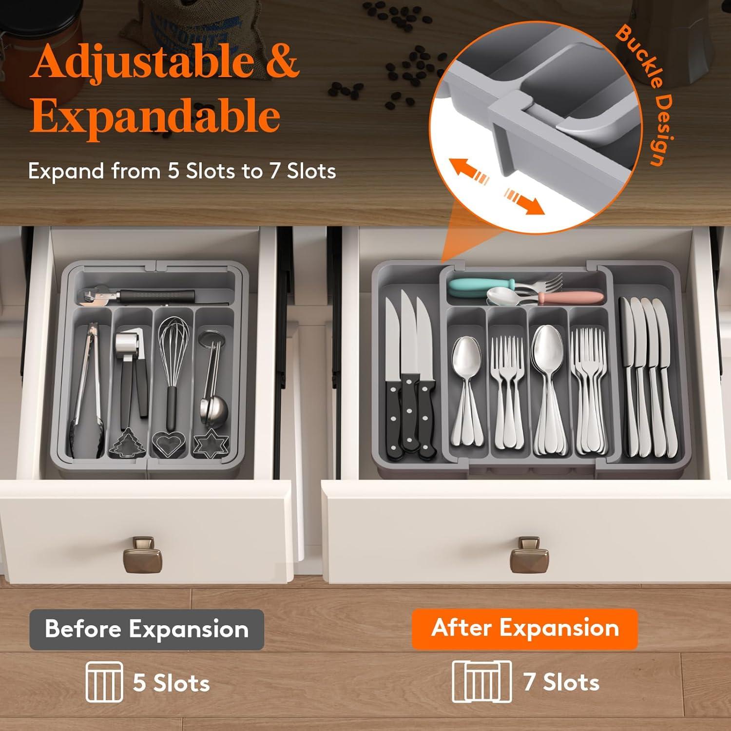 image:imageLifewit Silverware Drawer Organizer Expandable Utensil Tray for Kitchen BPA Free Flatware and Cutlery Holder Adjustable Plastic Storage for Spoons Forks Knives 1322 x 15 BlackGray