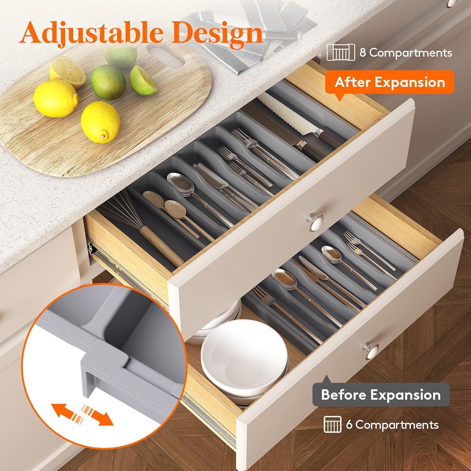 image:imageLifewit Silverware Drawer Organizer Expandable Utensil Tray for Kitchen BPA Free Flatware and Cutlery Holder Adjustable Plastic Storage for Spoons Forks Knives 1322 x 15 BlackGray