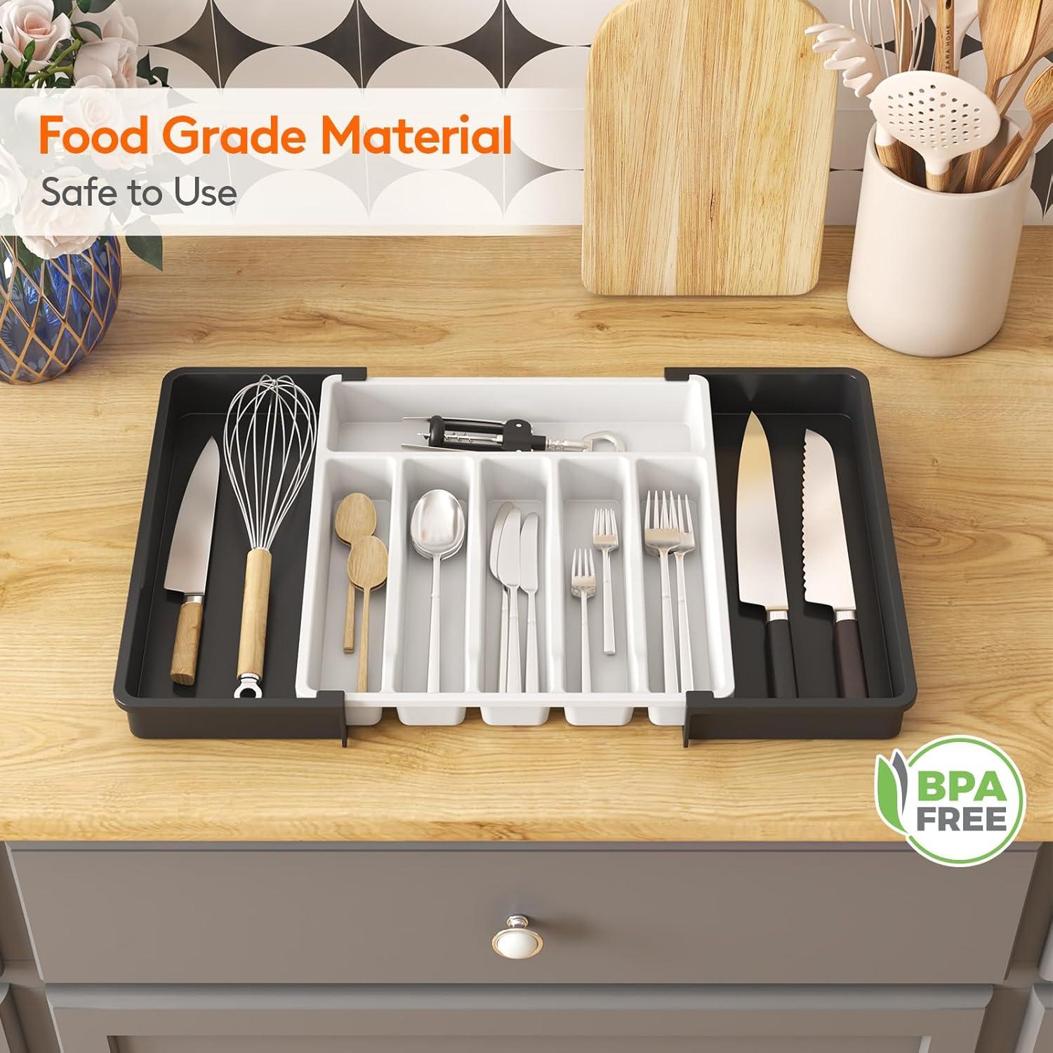 image:imageLifewit Silverware Drawer Organizer Expandable Utensil Tray for Kitchen BPA Free Flatware and Cutlery Holder Adjustable Plastic Storage for Spoons Forks Knives 1322 x 15 BlackWhiteblack