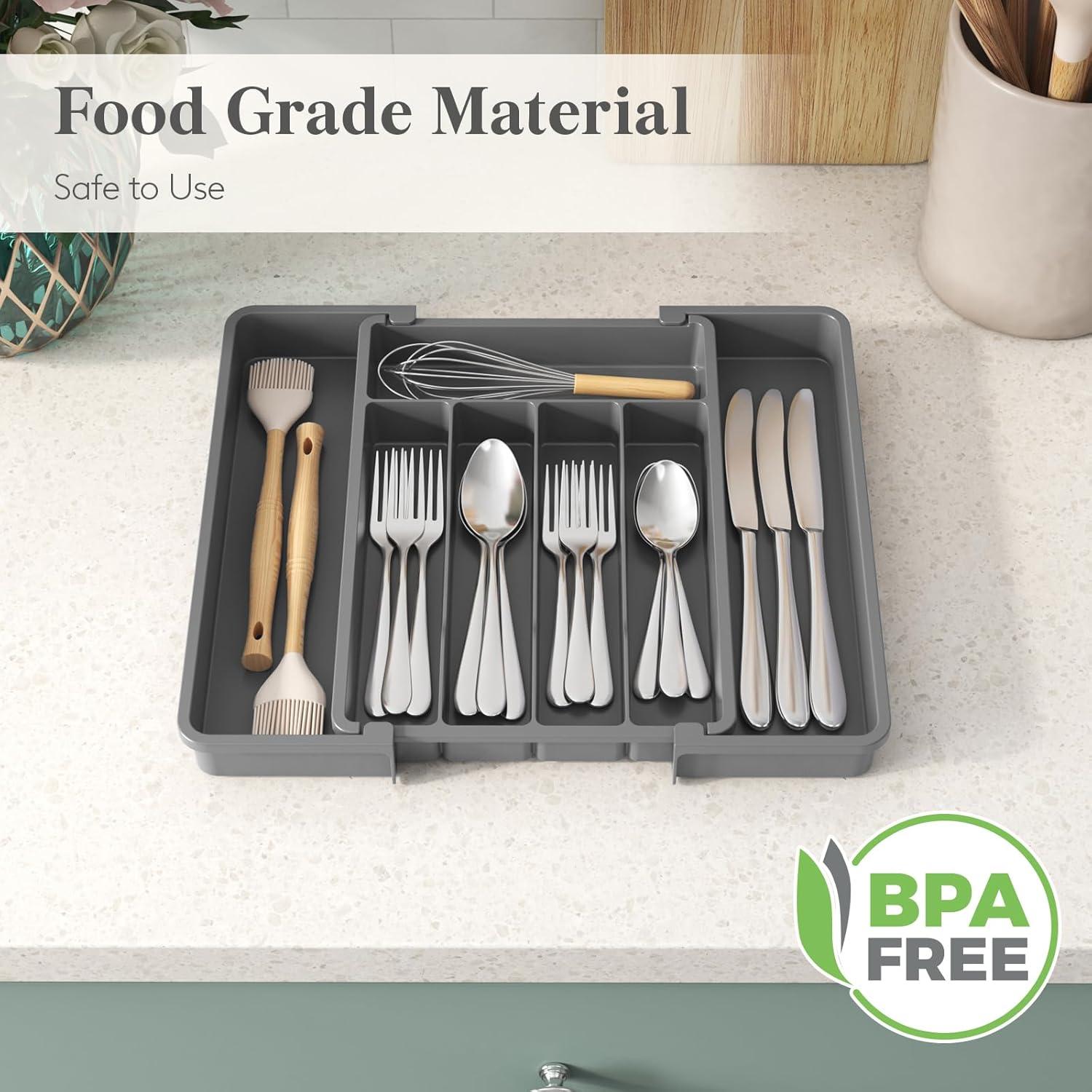 image:imageLifewit Silverware Drawer Organizer Expandable Utensil Tray for Kitchen BPA Free Flatware and Cutlery Holder Adjustable Plastic Storage for Spoons Forks Knives 1322 x 15 BlackDark Gray