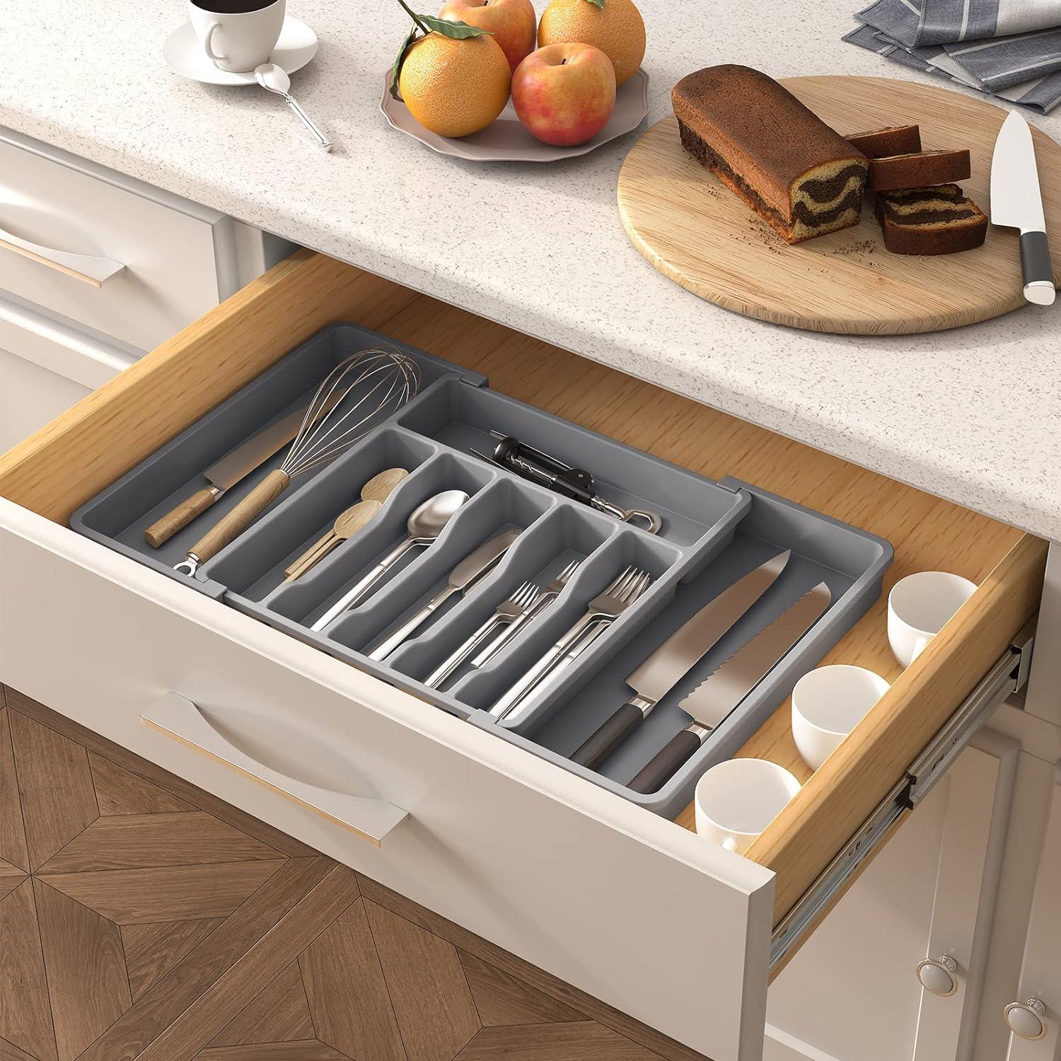 image:imageLifewit Silverware Drawer Organizer Expandable Utensil Tray for Kitchen BPA Free Flatware and Cutlery Holder Adjustable Plastic Storage for Spoons Forks Knives 1322 x 15 BlackGray