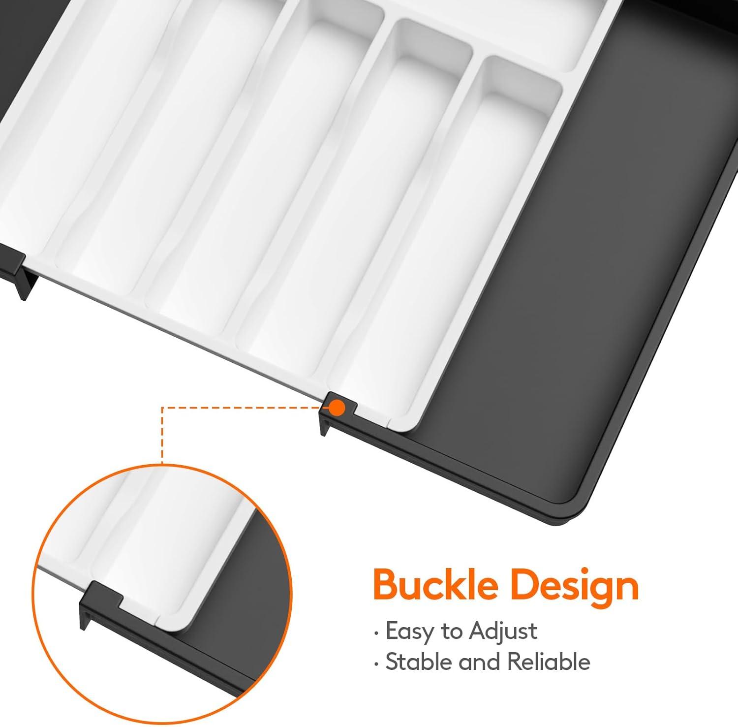 image:imageLifewit Silverware Drawer Organizer Expandable Utensil Tray for Kitchen BPA Free Flatware and Cutlery Holder Adjustable Plastic Storage for Spoons Forks Knives 1322 x 15 BlackWhiteblack