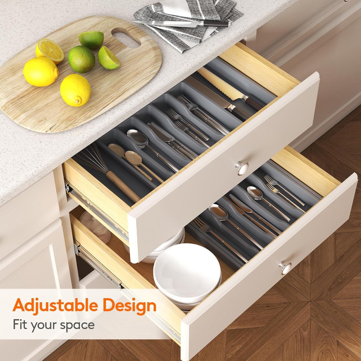image:imageLifewit Silverware Drawer Organizer Expandable Utensil Tray for Kitchen BPA Free Flatware and Cutlery Holder Adjustable Plastic Storage for Spoons Forks Knives 1322 x 15 BlackDark Gray
