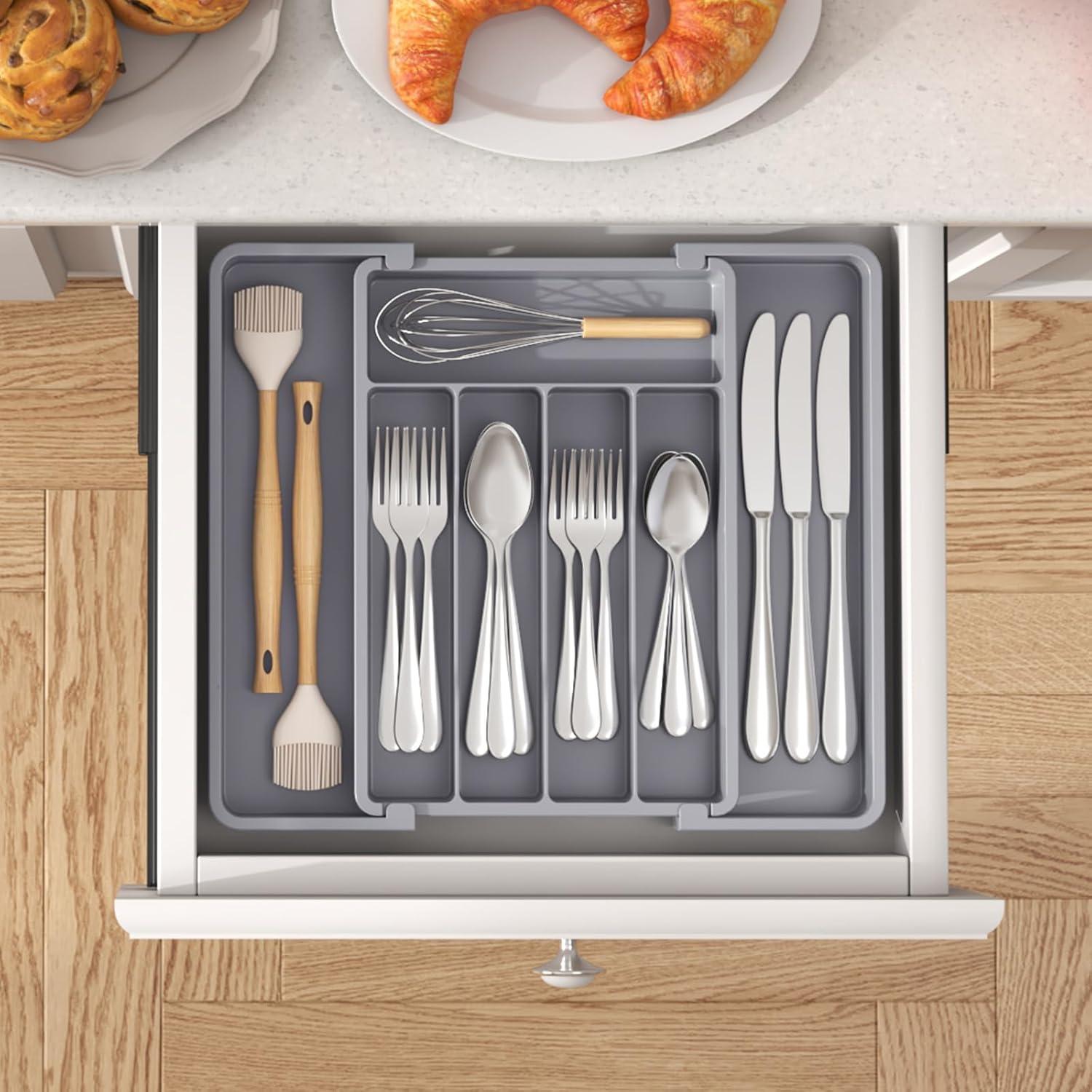 image:imageLifewit Silverware Drawer Organizer Expandable Utensil Tray for Kitchen BPA Free Flatware and Cutlery Holder Adjustable Plastic Storage for Spoons Forks Knives 1322 x 15 BlackGray